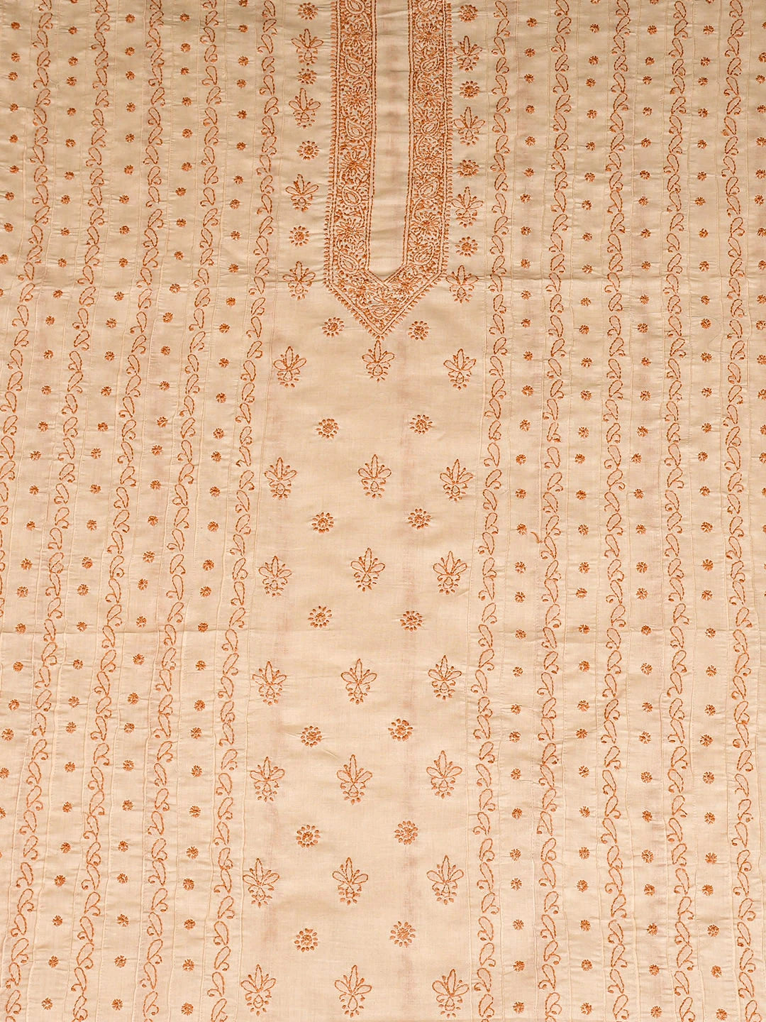 Ada Hand Embroidered Peach Cotton Lucknowi Chikankari Unstitched Men's Kurta 01A919731