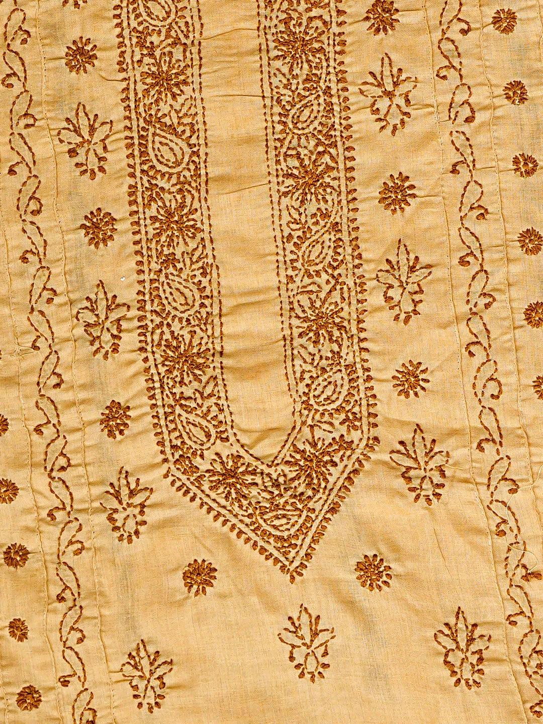 Ada Hand Embroidered Fawn Cotton Lucknowi Chikankari Unstitched Men's Kurta 01A919638