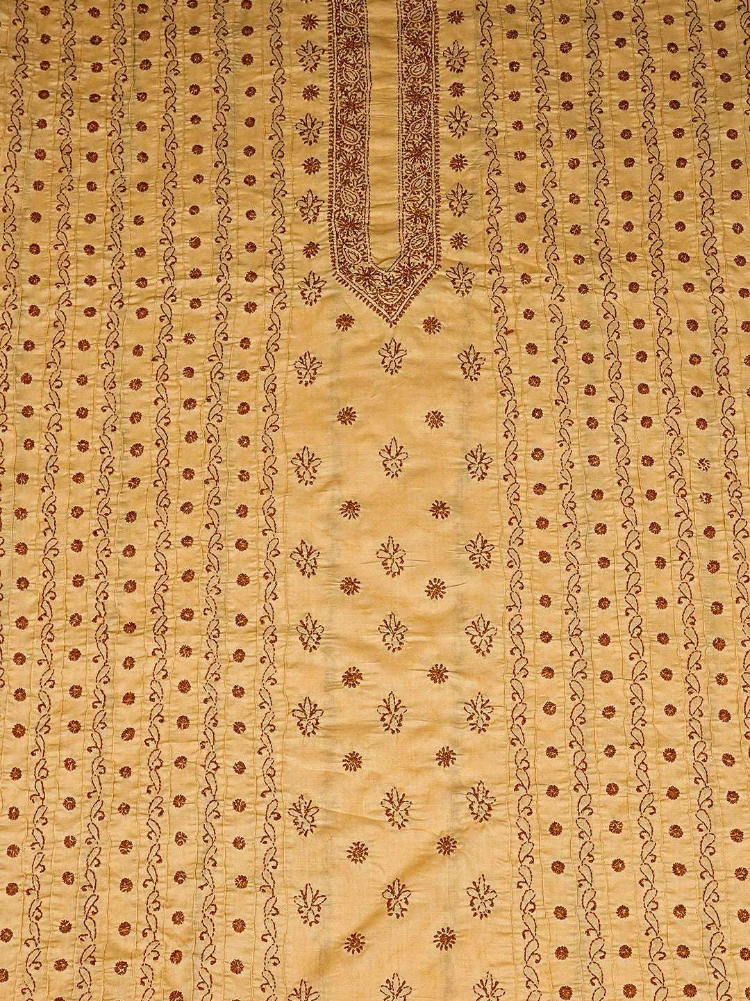 Ada Hand Embroidered Fawn Cotton Lucknowi Chikankari Unstitched Men's Kurta 01A919638