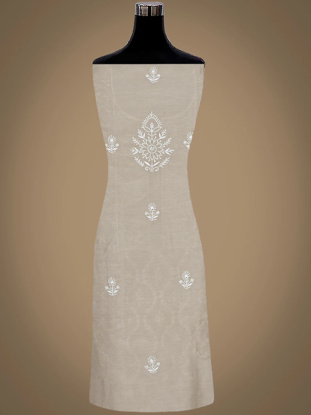 Ada Hand Embroidered Light Sand Brown Chanderi Lucknowi Chikankari Unstitched Kurta Dupatta Set 01A932541