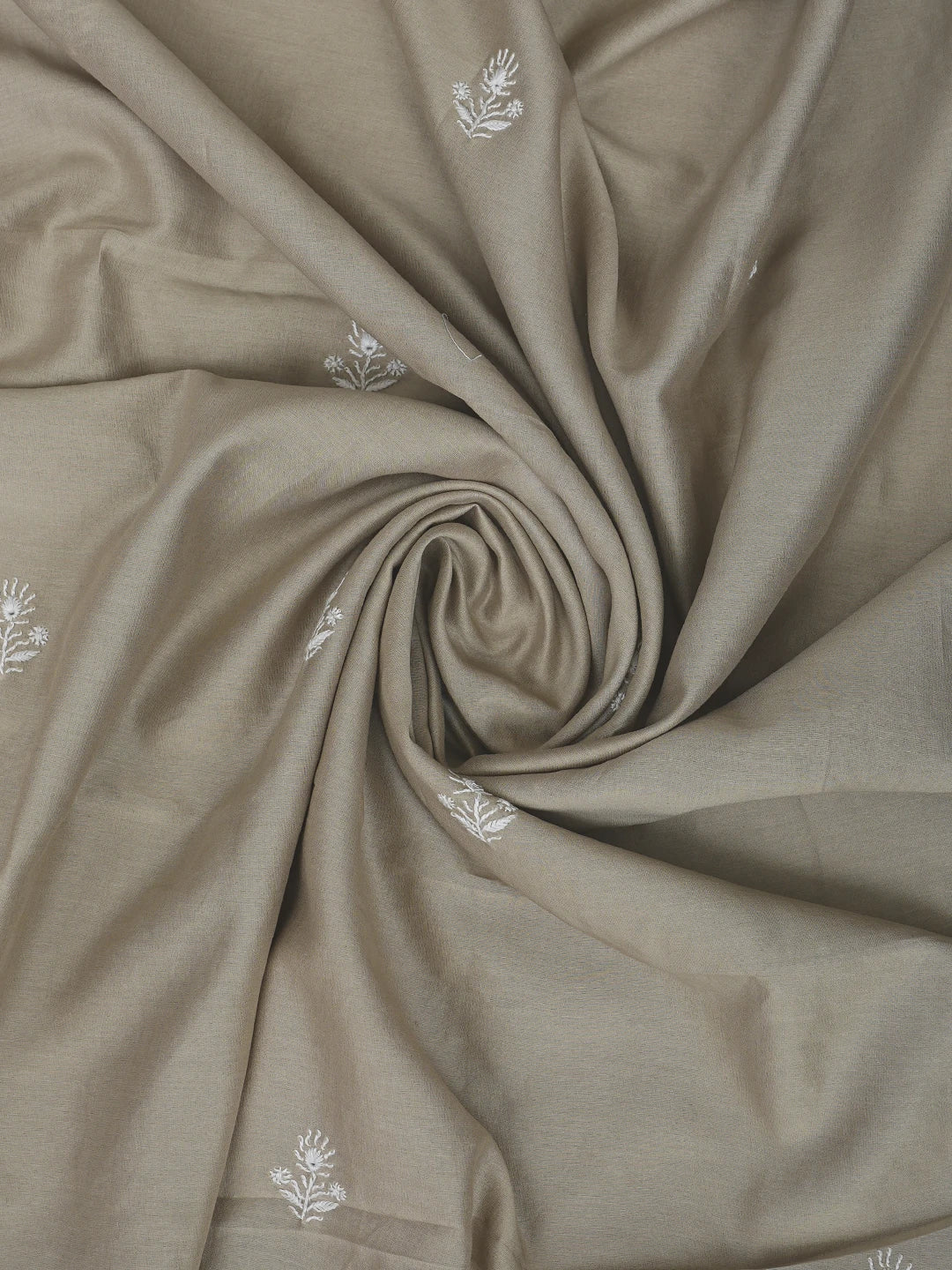 Ada Hand Embroidered Light Sand Brown Chanderi Lucknowi Chikankari Unstitched Kurta Dupatta Set 01A932541