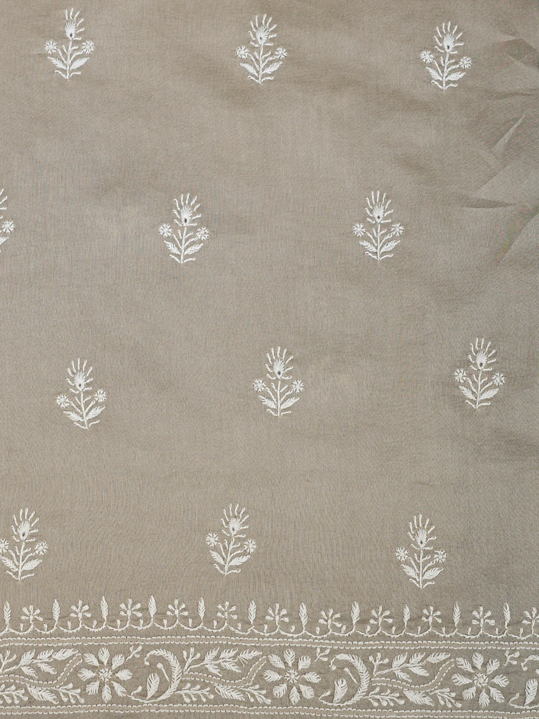 Ada Hand Embroidered Light Sand Brown Chanderi Lucknowi Chikankari Unstitched Kurta Dupatta Set 01A932541
