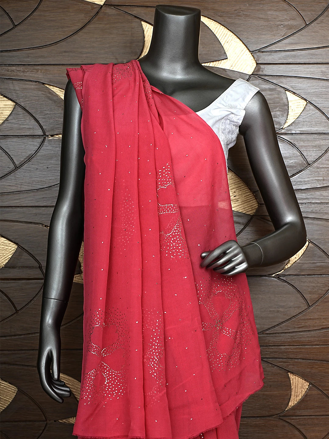 Ada Hand Embroidered Carrot Pink Pure Georgette Lucknowi Chikankari Saree and Blouse With Mukaish Work 01A932368