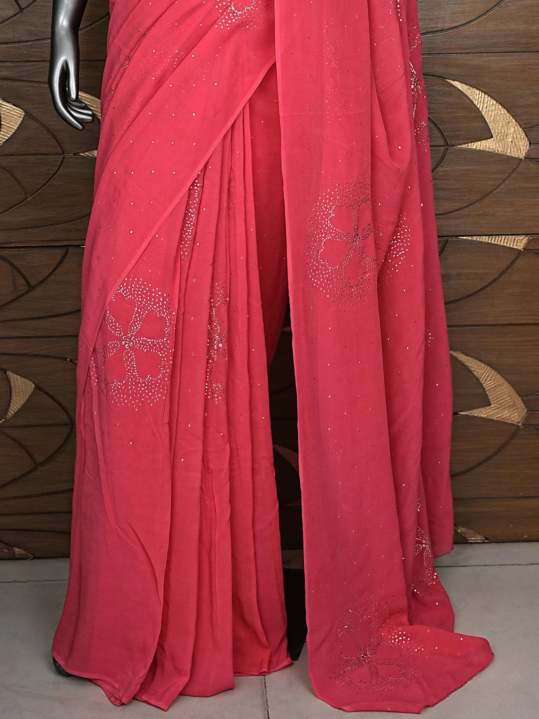 Ada Hand Embroidered Carrot Pink Pure Georgette Lucknowi Chikankari Saree and Blouse With Mukaish Work 01A932368