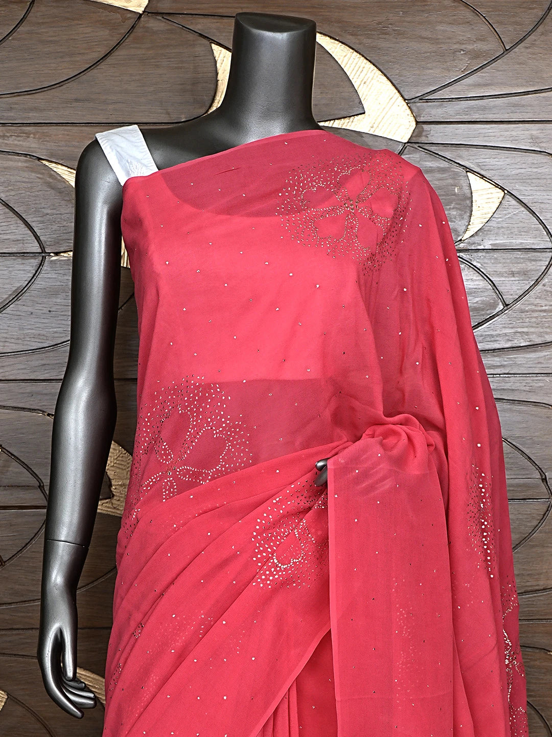 Ada Hand Embroidered Carrot Pink Pure Georgette Lucknowi Chikankari Saree and Blouse With Mukaish Work 01A932368