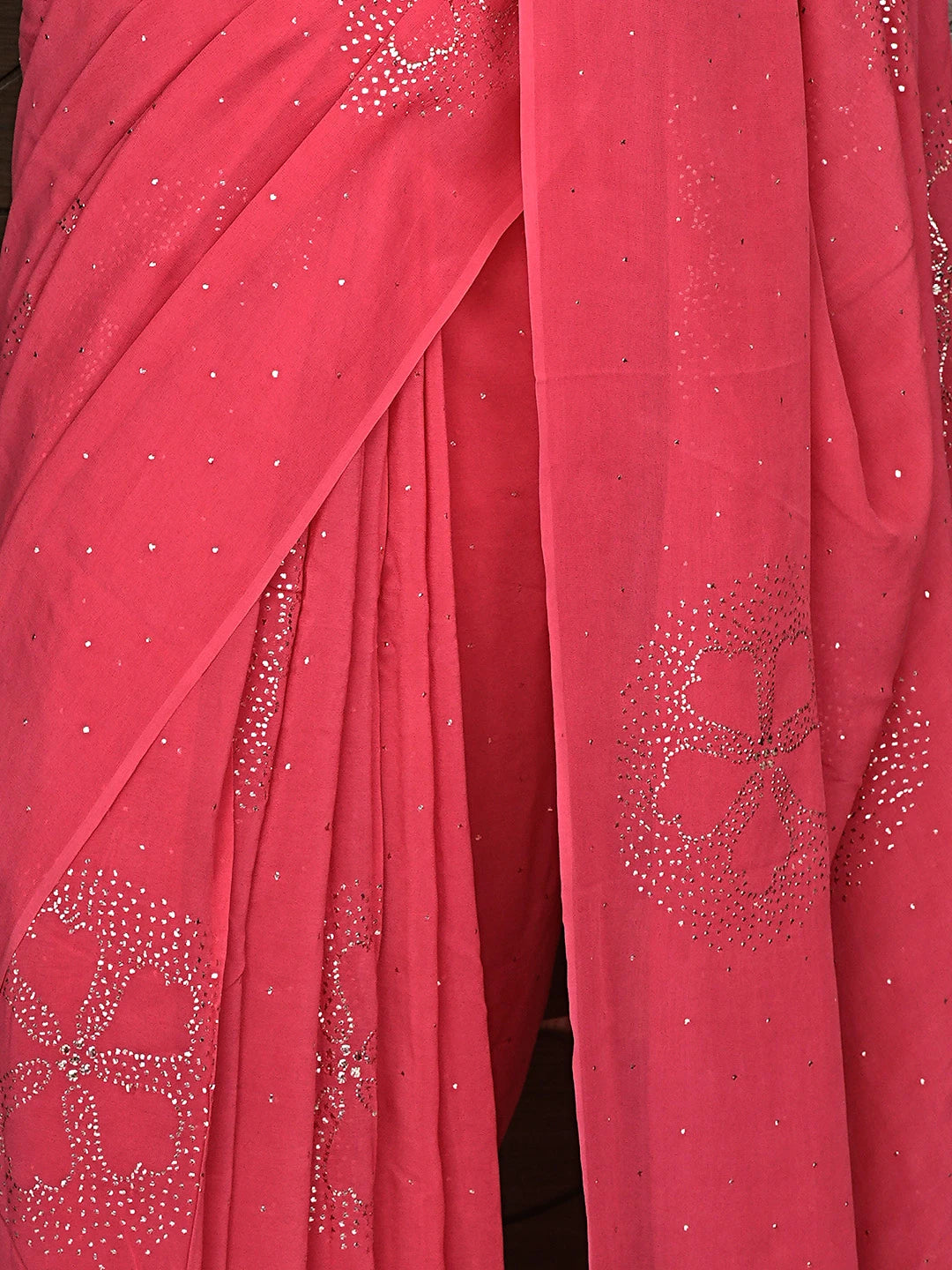 Ada Hand Embroidered Carrot Pink Pure Georgette Lucknowi Chikankari Saree and Blouse With Mukaish Work 01A932368