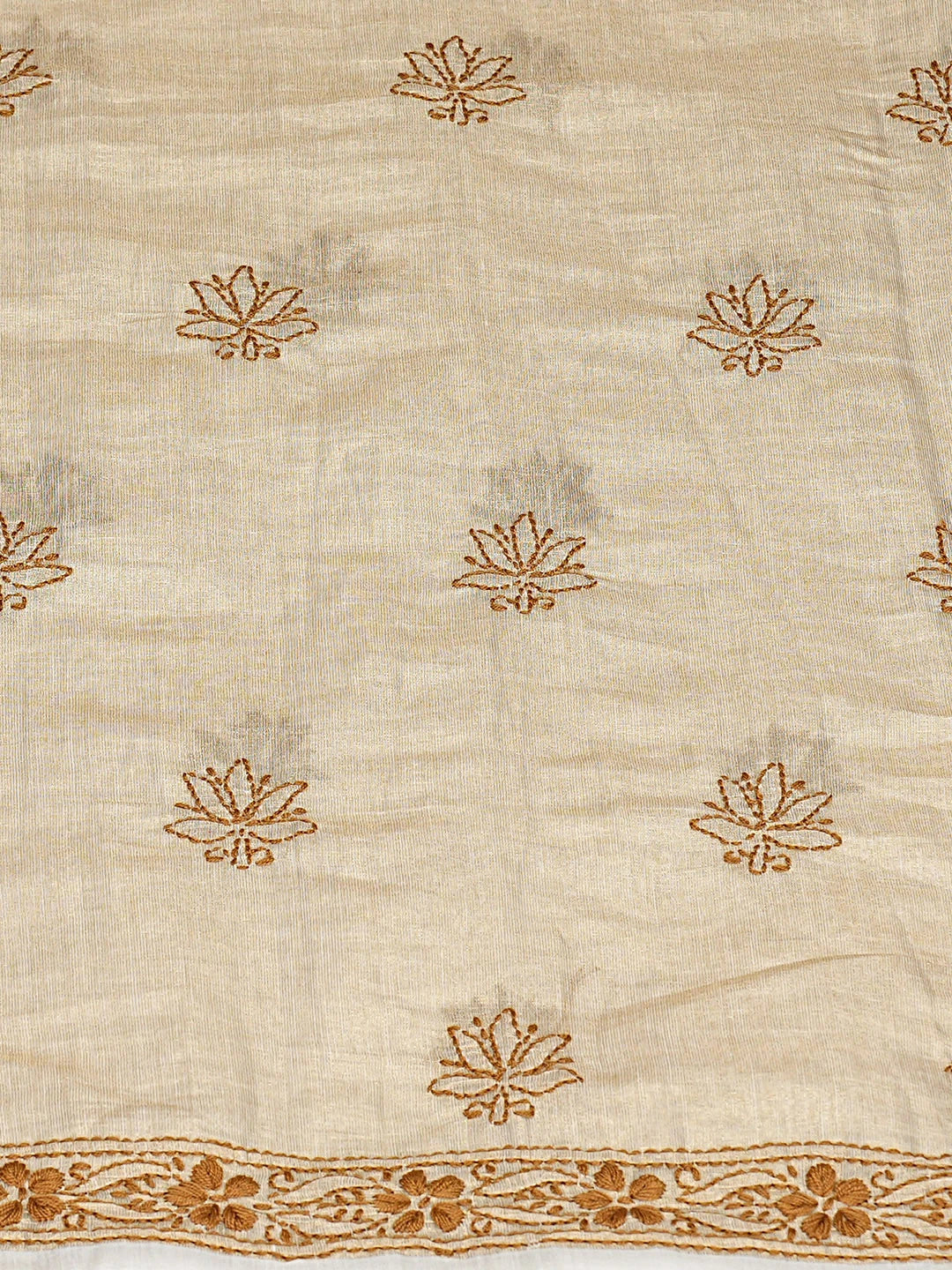 Ada Hand Embroidered Fawn Tissue Lucknowi Chikankari Unstitched Kurta Dupatta Set 01A921748