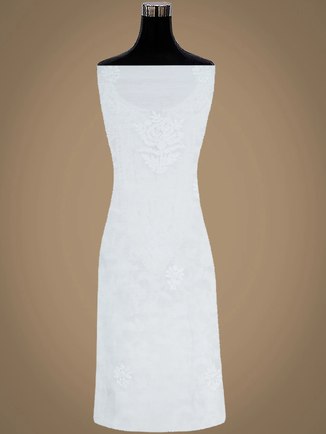 Ada Hand Embroidered White Chanderi Lucknowi Chikankari Unstitched Kurta Dupatta Set 01A932575