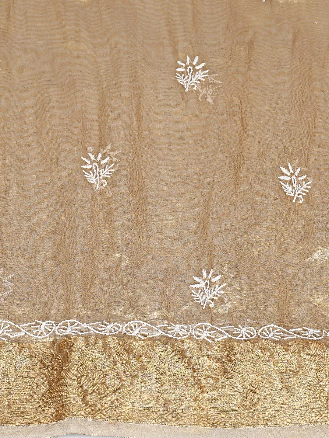Ada Hand Embroidered Fawn Tissue Lucknowi Chikankari Unstitched Kurta Dupatta Set 01A922236
