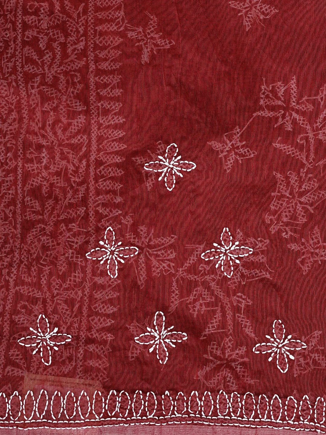 Ada Hand Embroidered Red Chanderi Lucknowi Chikankari Saree and Blouse 01A922916