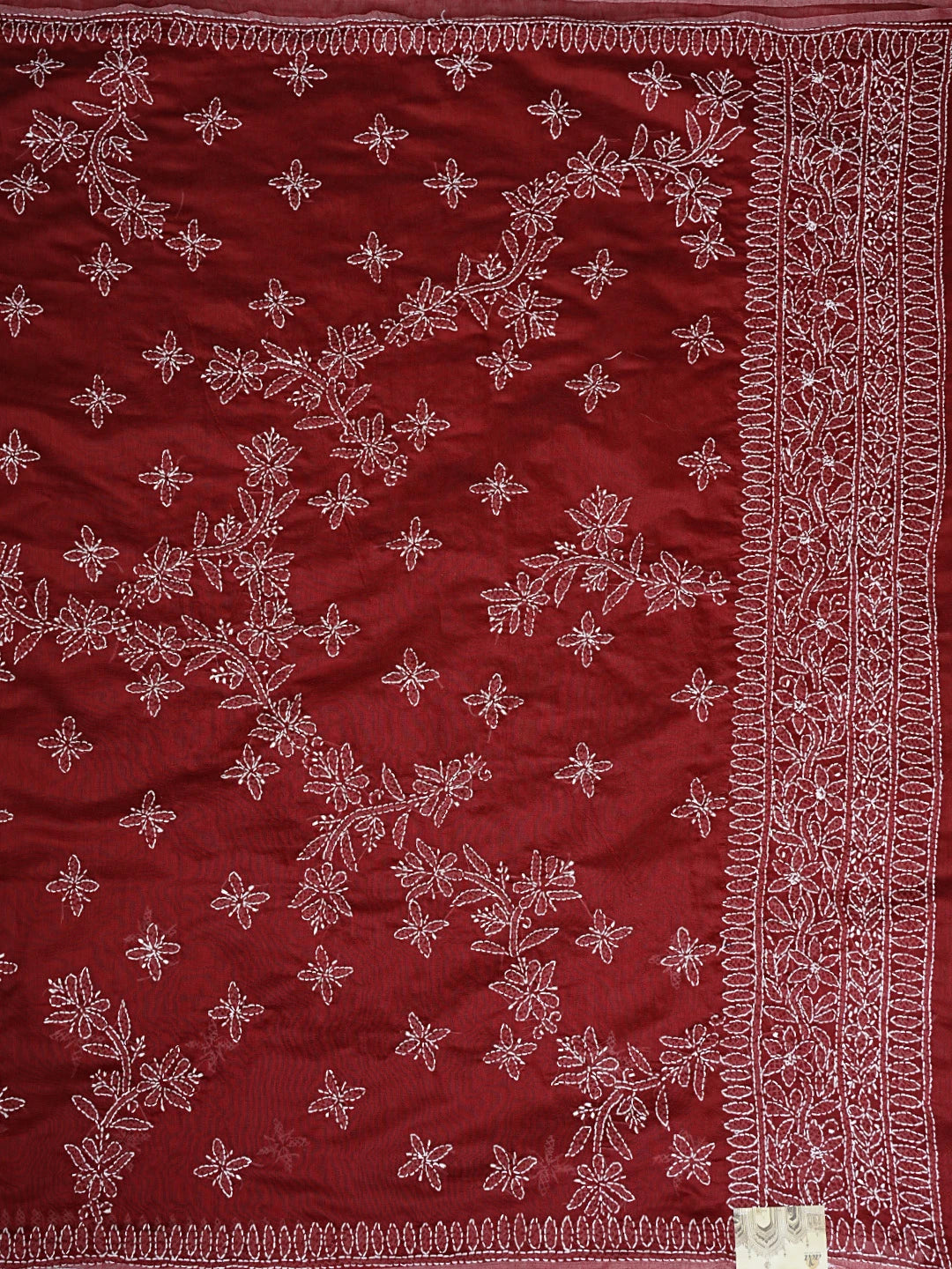 Ada Hand Embroidered Red Chanderi Lucknowi Chikankari Saree and Blouse 01A922916