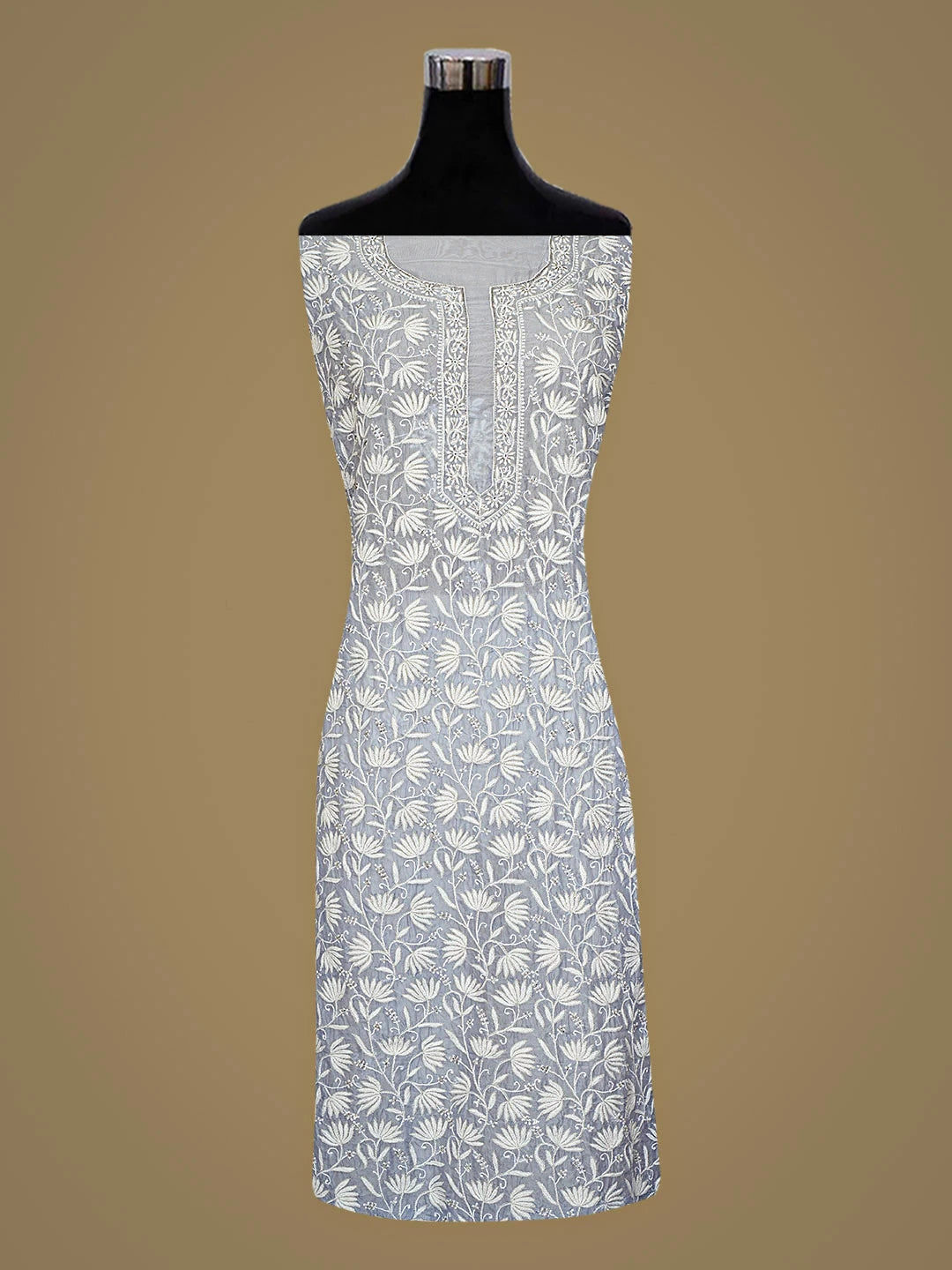 Ada Hand Embroidered Powder Blue Organza Lucknowi Chikankari Unstitched Kurta Dupatta Set With Cutdana Work 01A719967