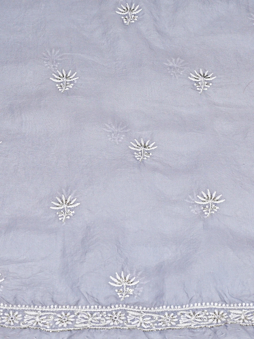 Ada Hand Embroidered Powder Blue Organza Lucknowi Chikankari Unstitched Kurta Dupatta Set With Cutdana Work 01A719967