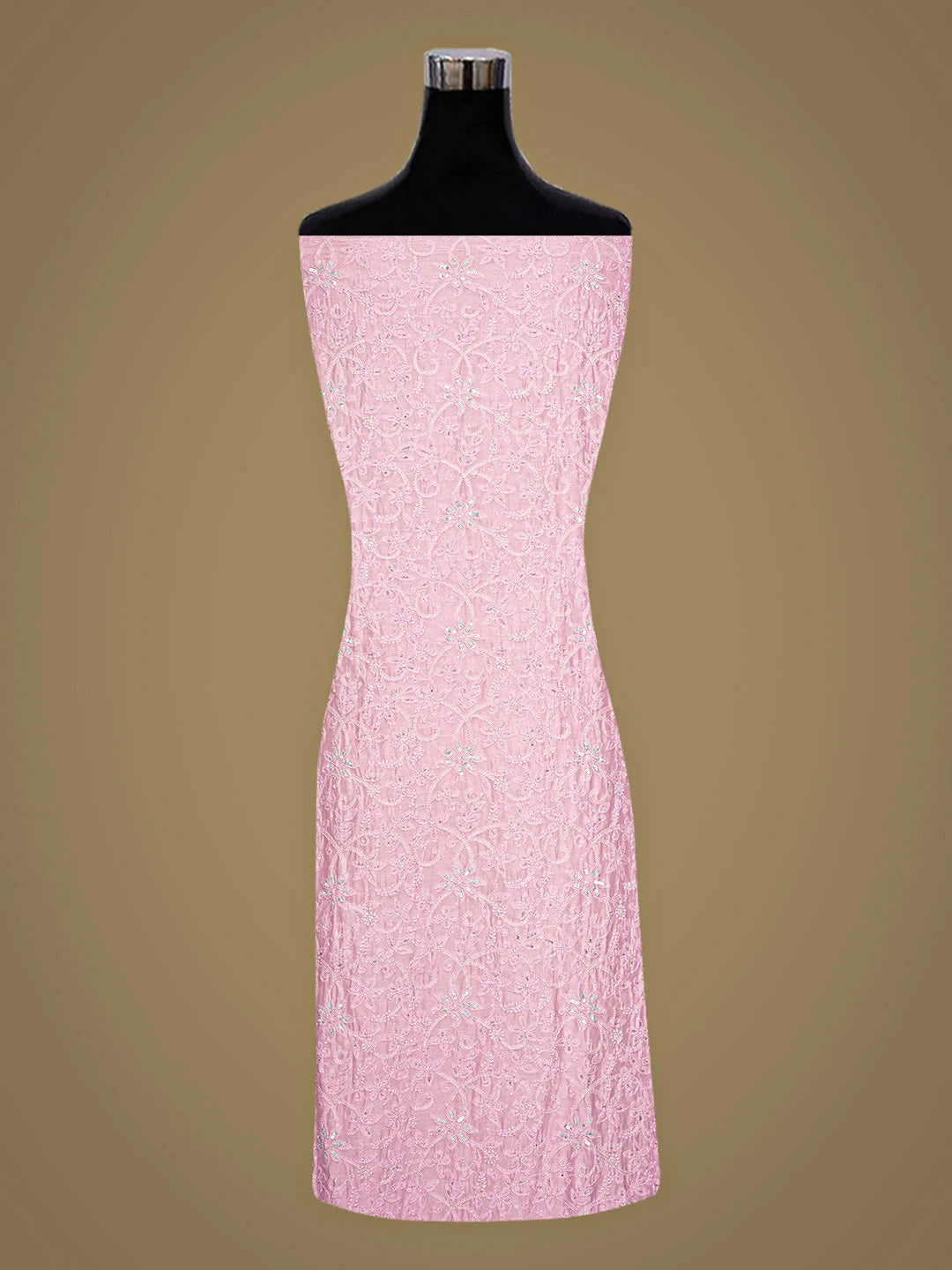 Ada Hand Embroidered Pink Chanderi Lucknowi Chikankari Unstitched Kurta Dupatta Set With Cutdana Work 01A791823