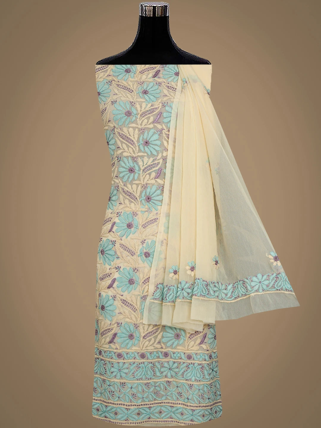 Ada Hand Embroidered Fawn Georgette Lucknowi Chikankari Unstitched Suit Piece 01A931602