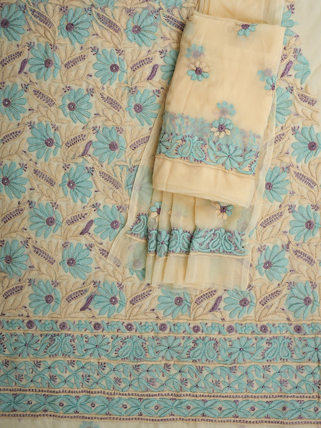 Ada Hand Embroidered Fawn Georgette Lucknowi Chikankari Unstitched Suit Piece 01A931602