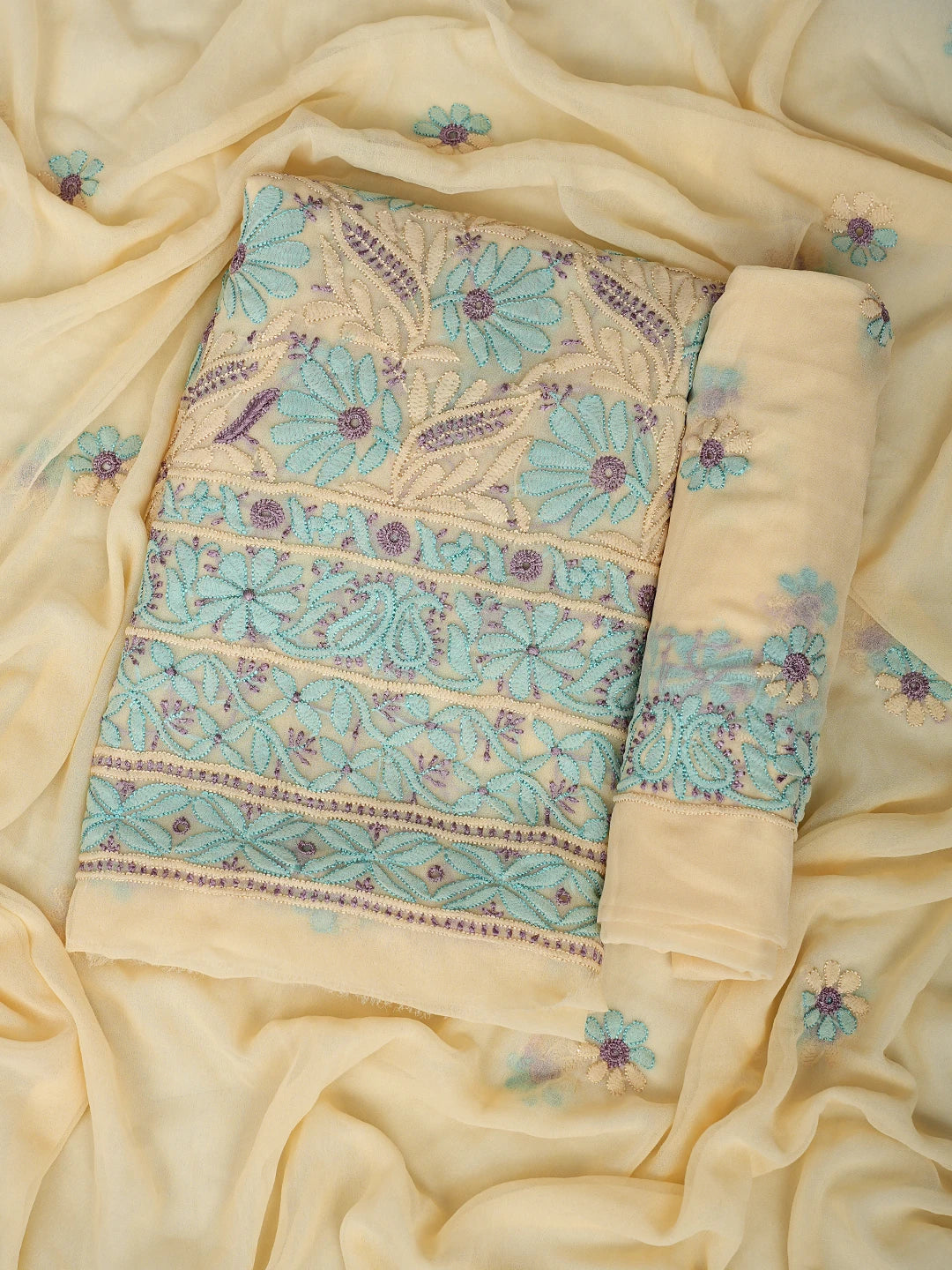Ada Hand Embroidered Fawn Georgette Lucknowi Chikankari Unstitched Suit Piece 01A931602