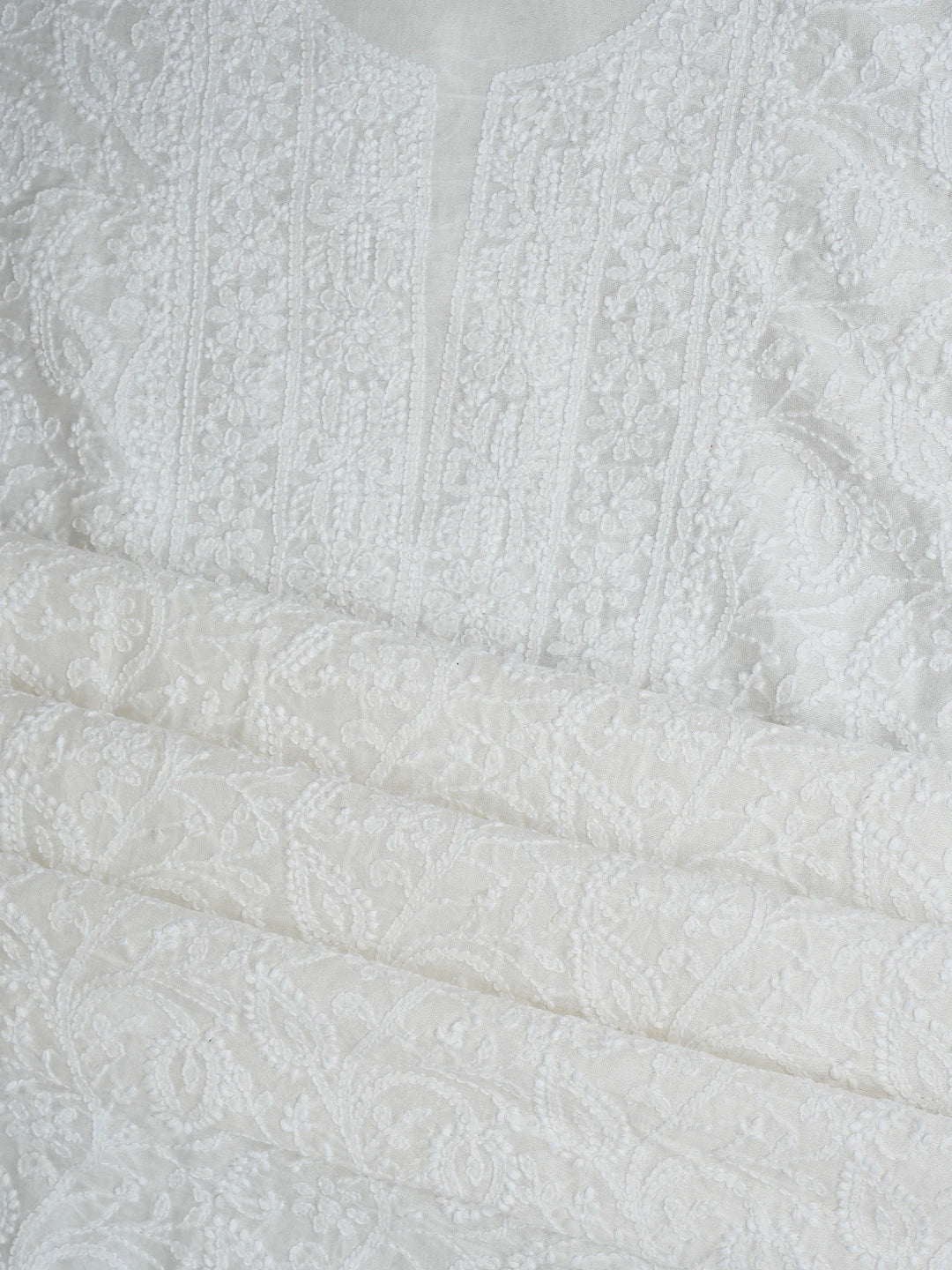 Ada Hand Embroidered Off White Chanderi Lucknowi Chikankari Unstitched Kurta Dupatta Set 01A932578