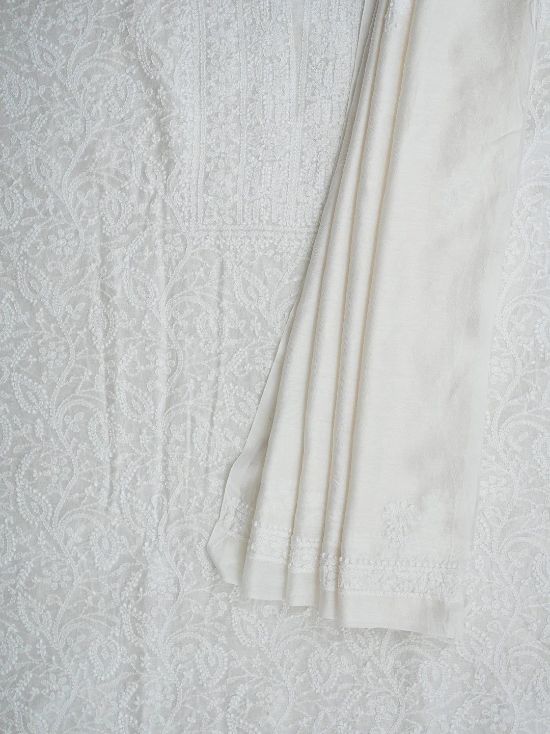 Ada Hand Embroidered Off White Chanderi Lucknowi Chikankari Unstitched Kurta Dupatta Set 01A932578