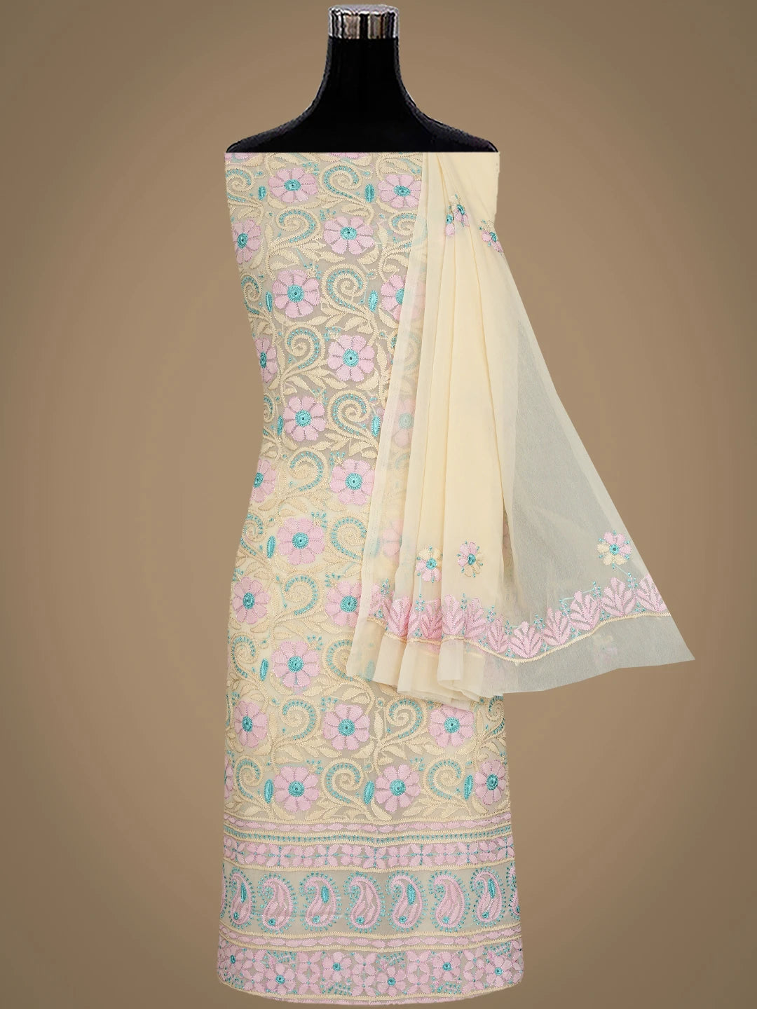 Ada Hand Embroidered Fawn Georgette Lucknowi Chikankari Unstitched Suit Piece 01A931603