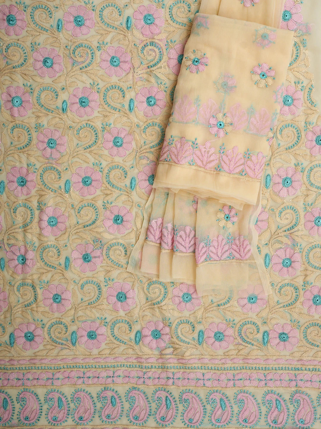 Ada Hand Embroidered Fawn Georgette Lucknowi Chikankari Unstitched Suit Piece 01A931603