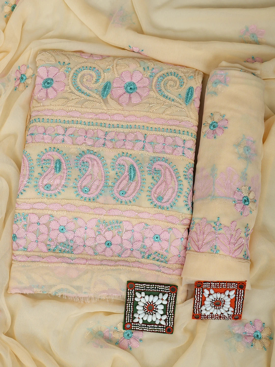 Ada Hand Embroidered Fawn Georgette Lucknowi Chikankari Unstitched Suit Piece 01A931603