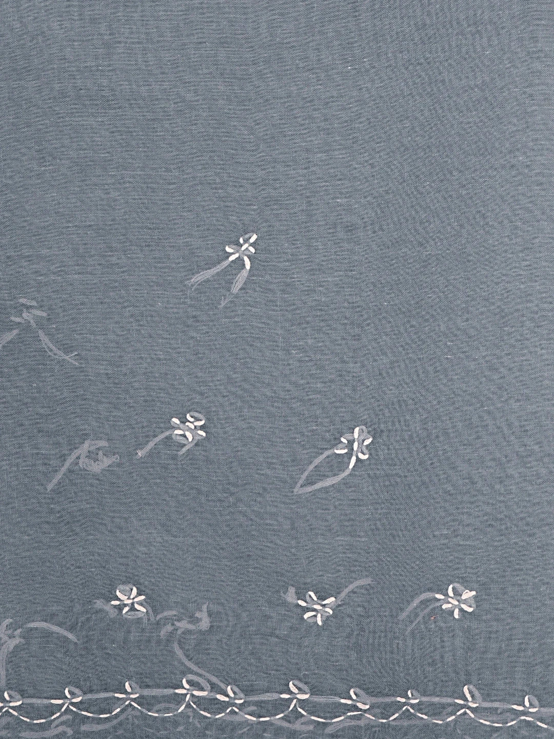 Ada Hand Embroidered Grey Cotton Lucknowi Chikankari Saree and Blouse 01A882899