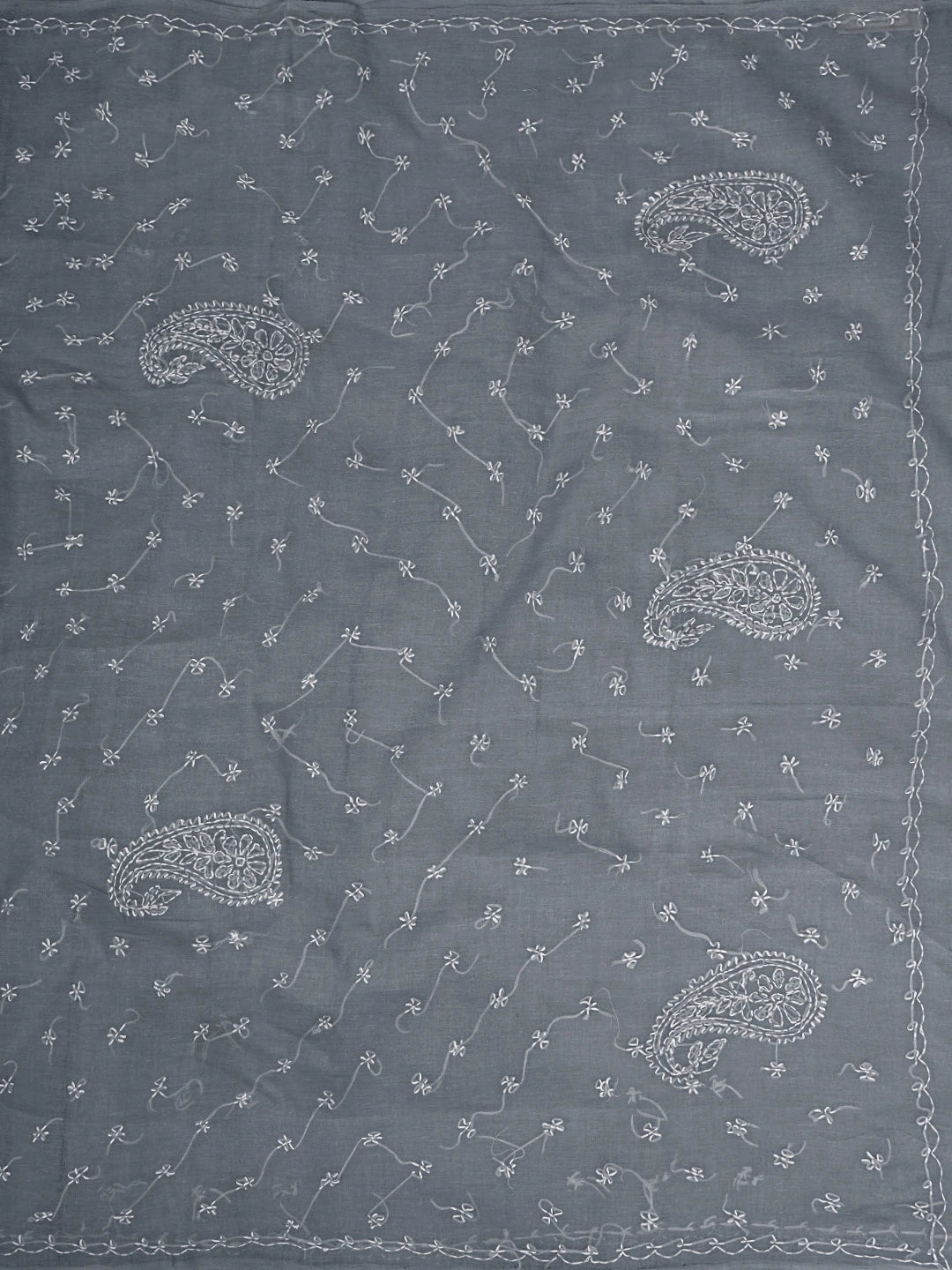 Ada Hand Embroidered Grey Cotton Lucknowi Chikankari Saree and Blouse 01A882899