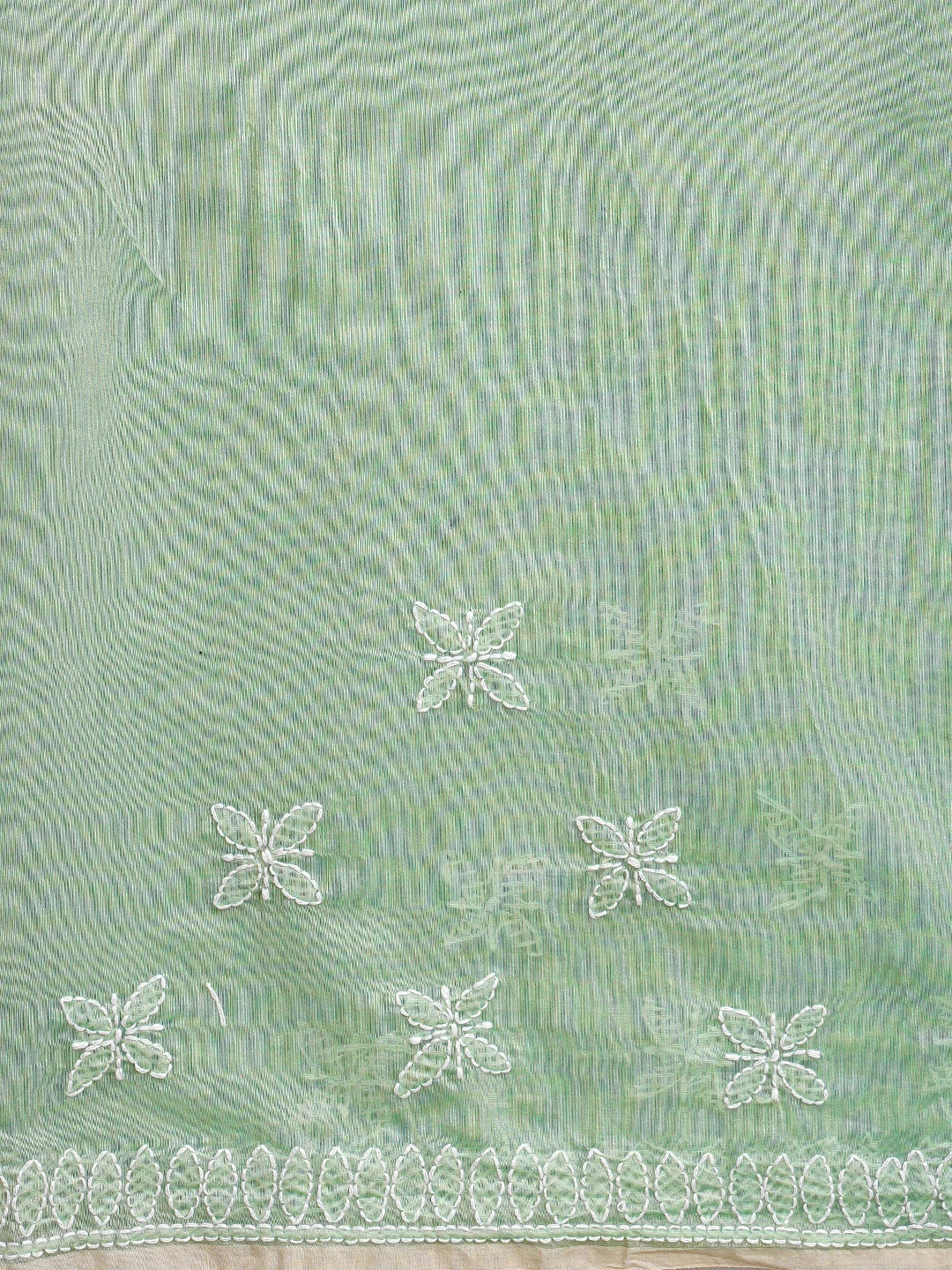 Ada Hand Embroidered Pista Green Chanderi Lucknowi Chikankari Saree and Blouse 01A913413