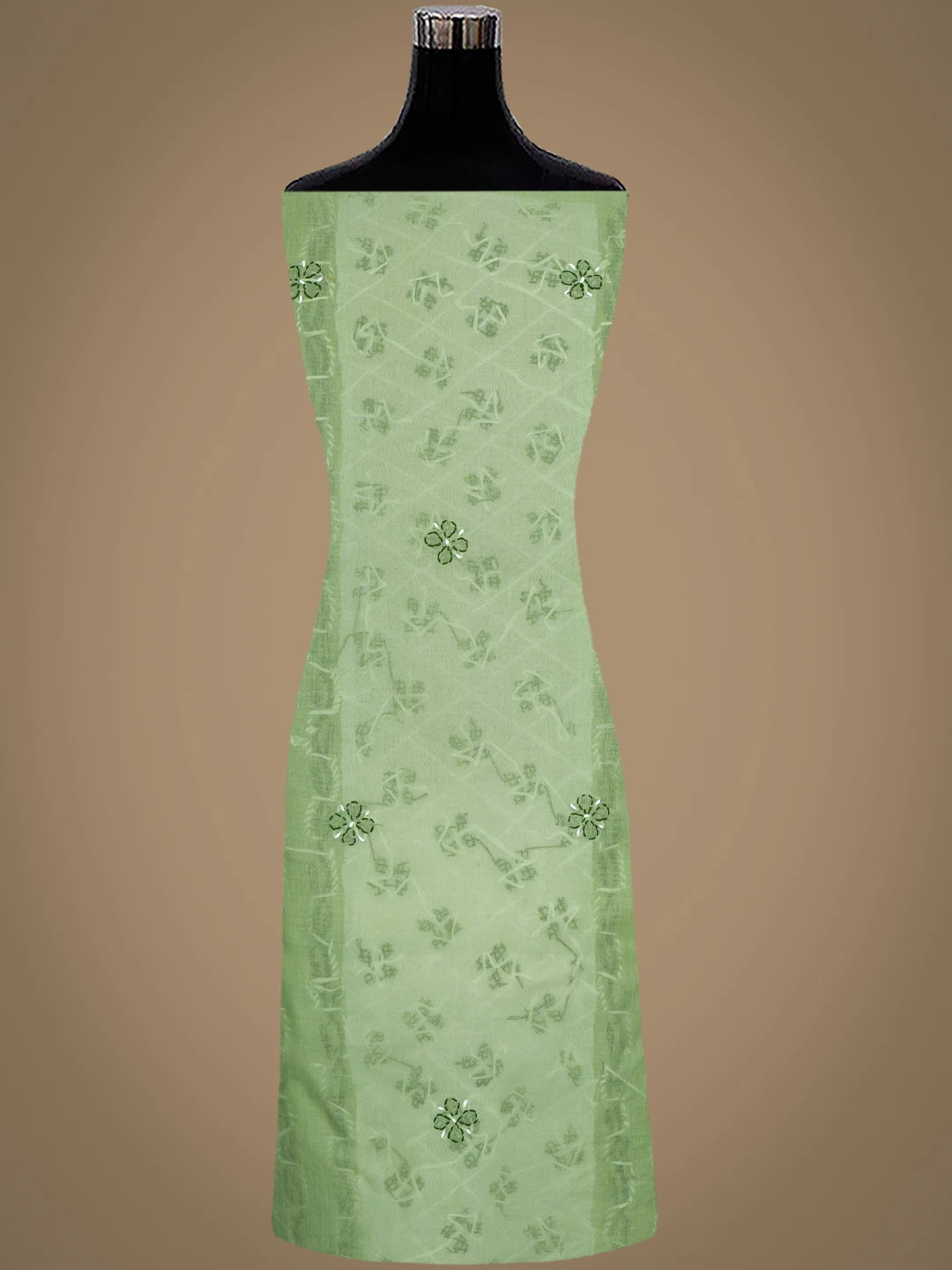 Ada Hand Embroidered Green And White Cotton Lucknowi Chikankari Unstitched Suit Piece 01A818368