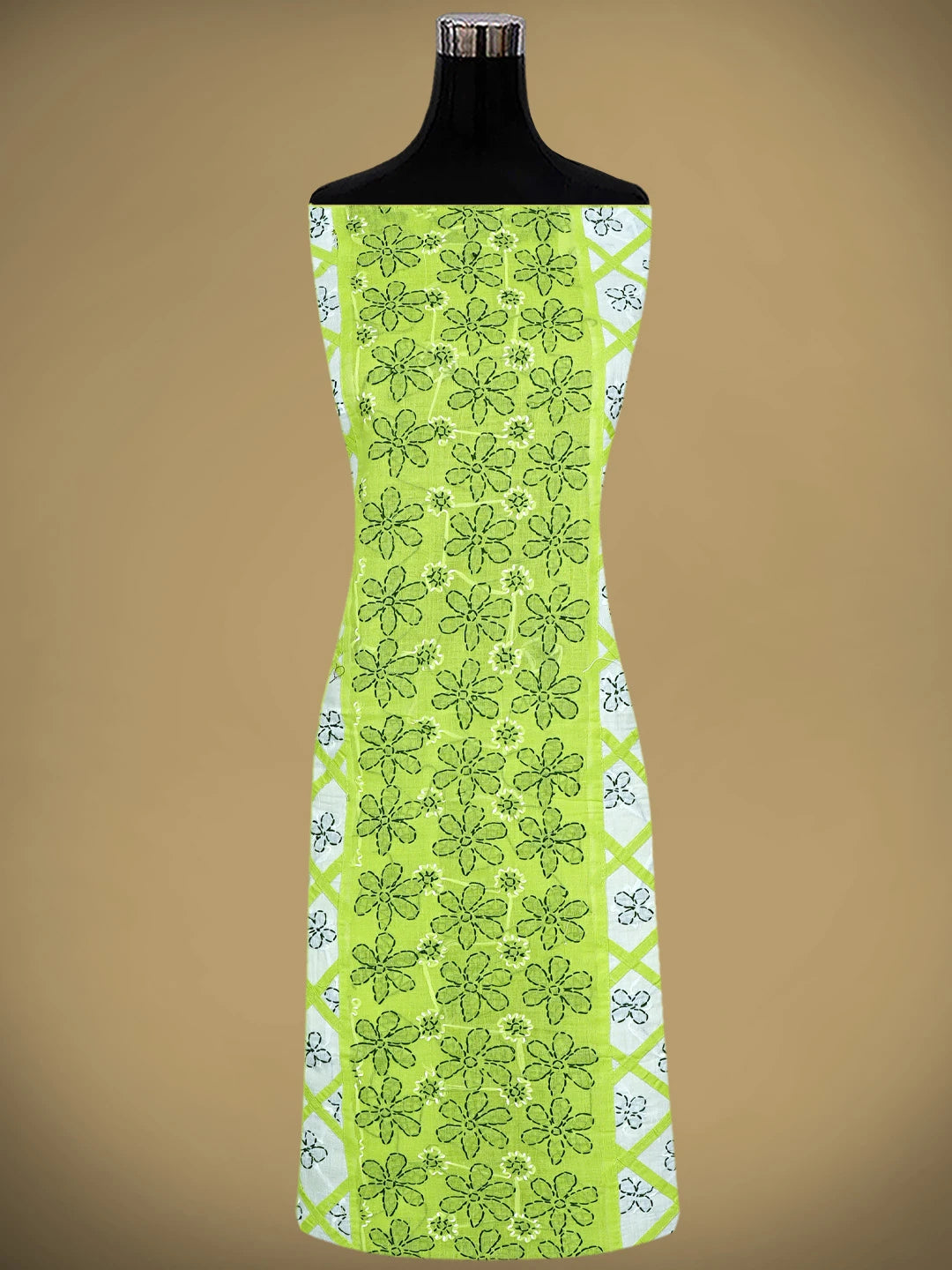 Ada Hand Embroidered Parrot Green And White Cotton Lucknowi Chikankari Unstitched Suit Piece 01A853000
