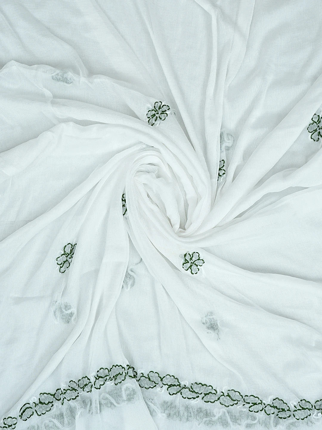 Ada Hand Embroidered Parrot Green And White Cotton Lucknowi Chikankari Unstitched Suit Piece 01A853000