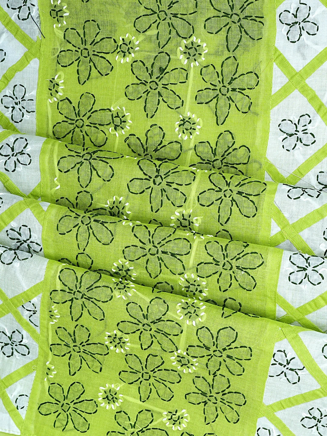 Ada Hand Embroidered Parrot Green And White Cotton Lucknowi Chikankari Unstitched Suit Piece 01A853000