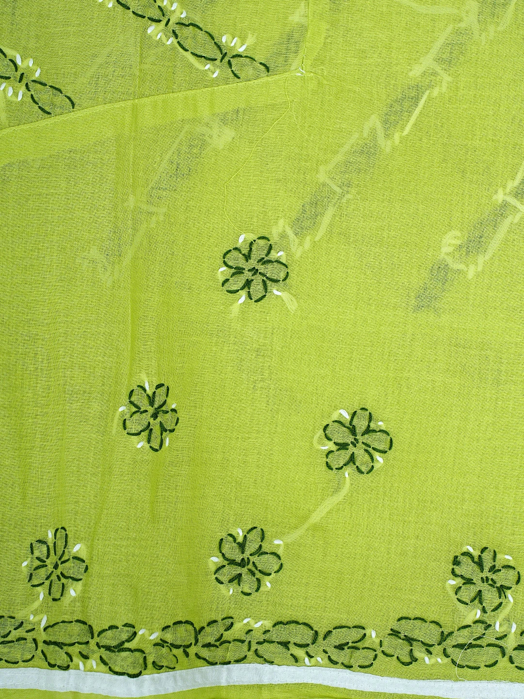 Ada Hand Embroidered Parrot Green And White Cotton Lucknowi Chikankari Unstitched Suit Piece 01A853000