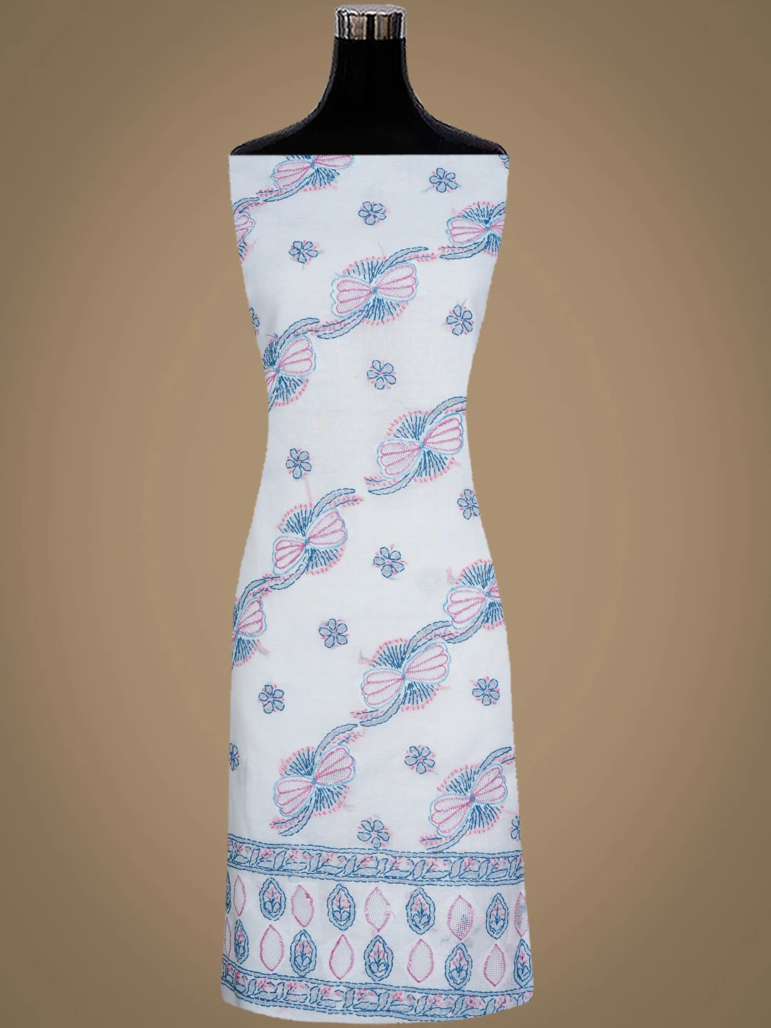 Ada Hand Embroidered White Cotton Lucknowi Chikankari Unstitched Suit Piece 01A853532