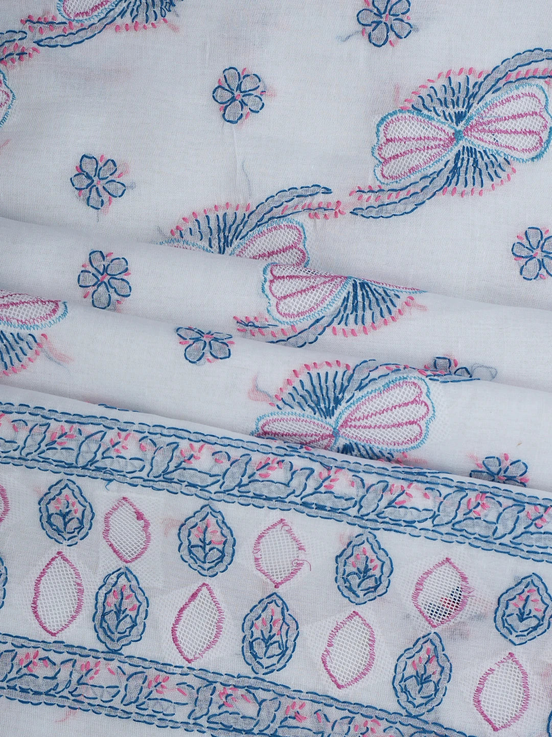 Ada Hand Embroidered White Cotton Lucknowi Chikankari Unstitched Suit Piece 01A853532