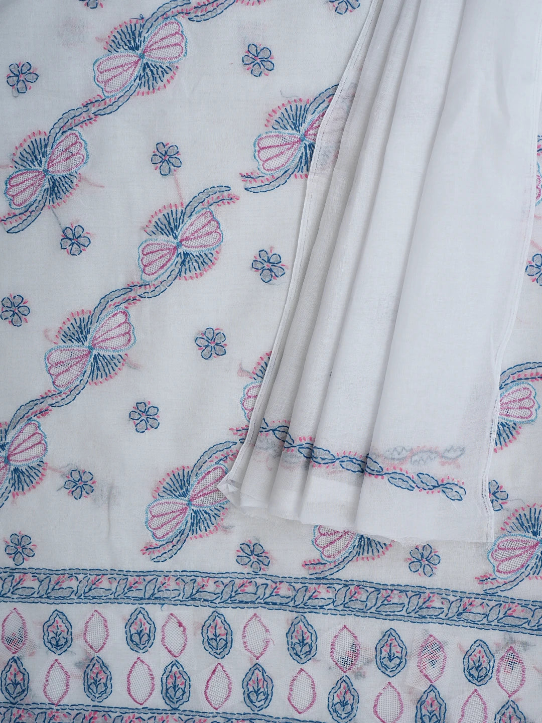 Ada Hand Embroidered White Cotton Lucknowi Chikankari Unstitched Suit Piece 01A853532