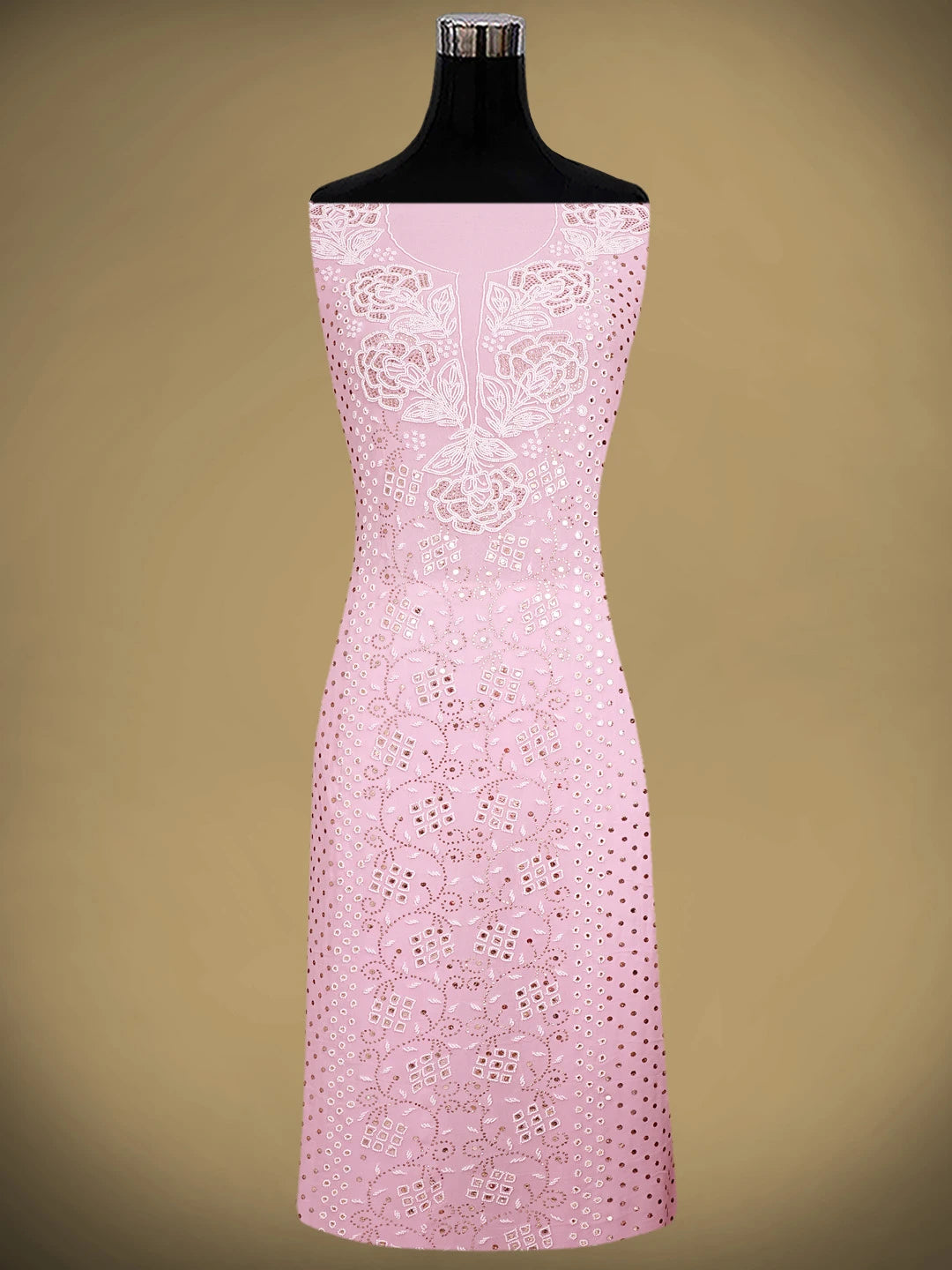 Ada Hand Embroidered Baby Pink  Viscose Georgette Lucknowi Chikankari Unstitched Kurta Dupatta Set With Muqaish/Mukaish Work 01A911279
