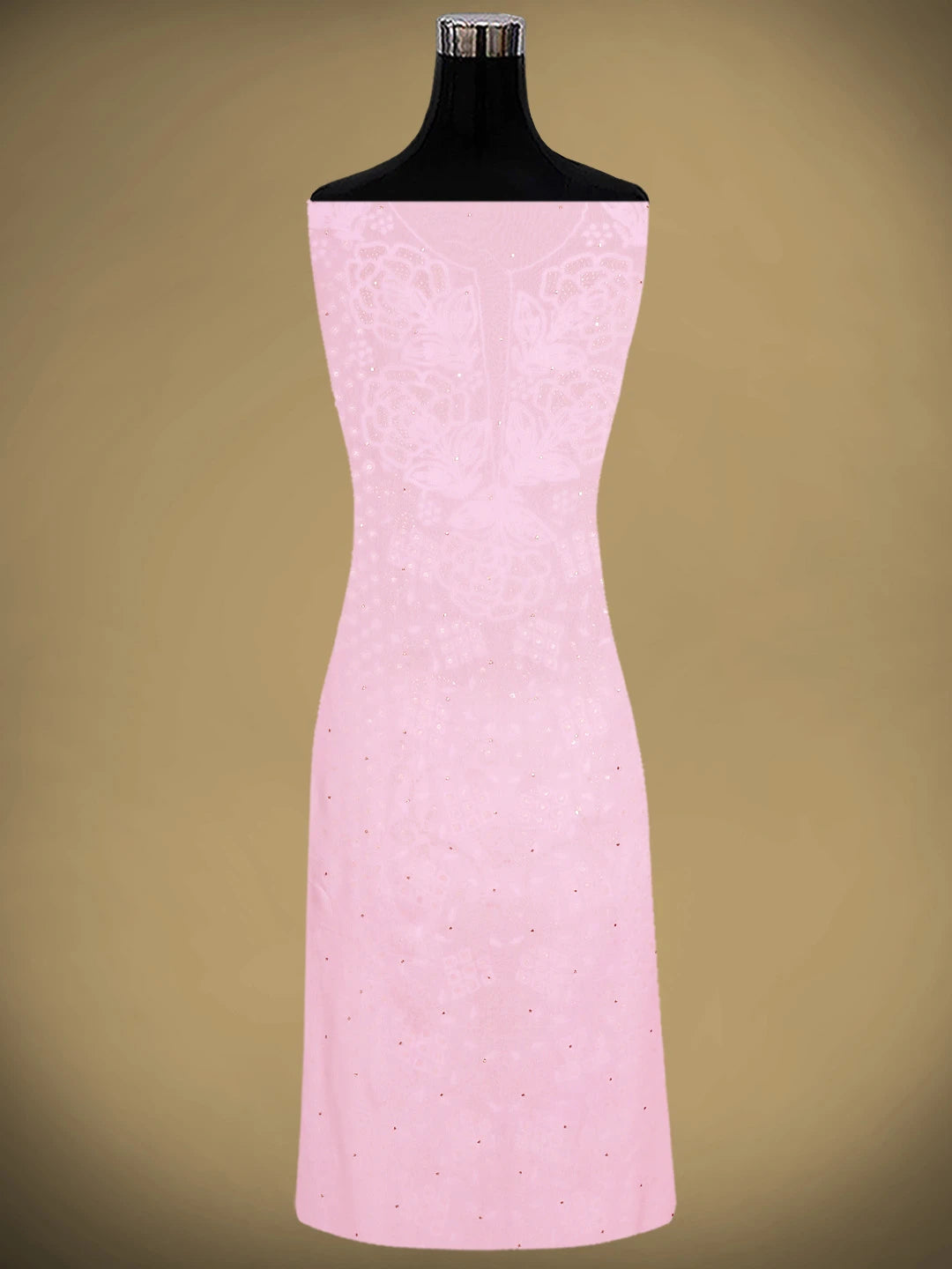 Ada Hand Embroidered Baby Pink  Viscose Georgette Lucknowi Chikankari Unstitched Kurta Dupatta Set With Muqaish/Mukaish Work 01A911279