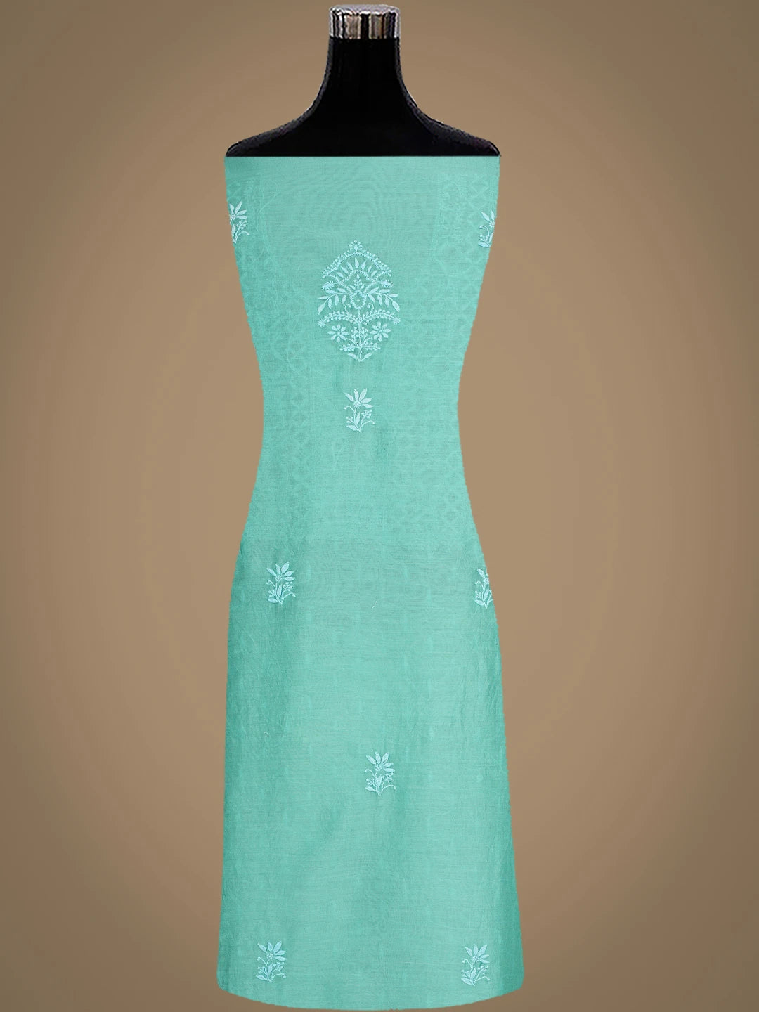 Ada Hand Embroidered Sea Green Chanderi Lucknowi Chikankari Unstitched Kurta Dupatta Set 01A816628