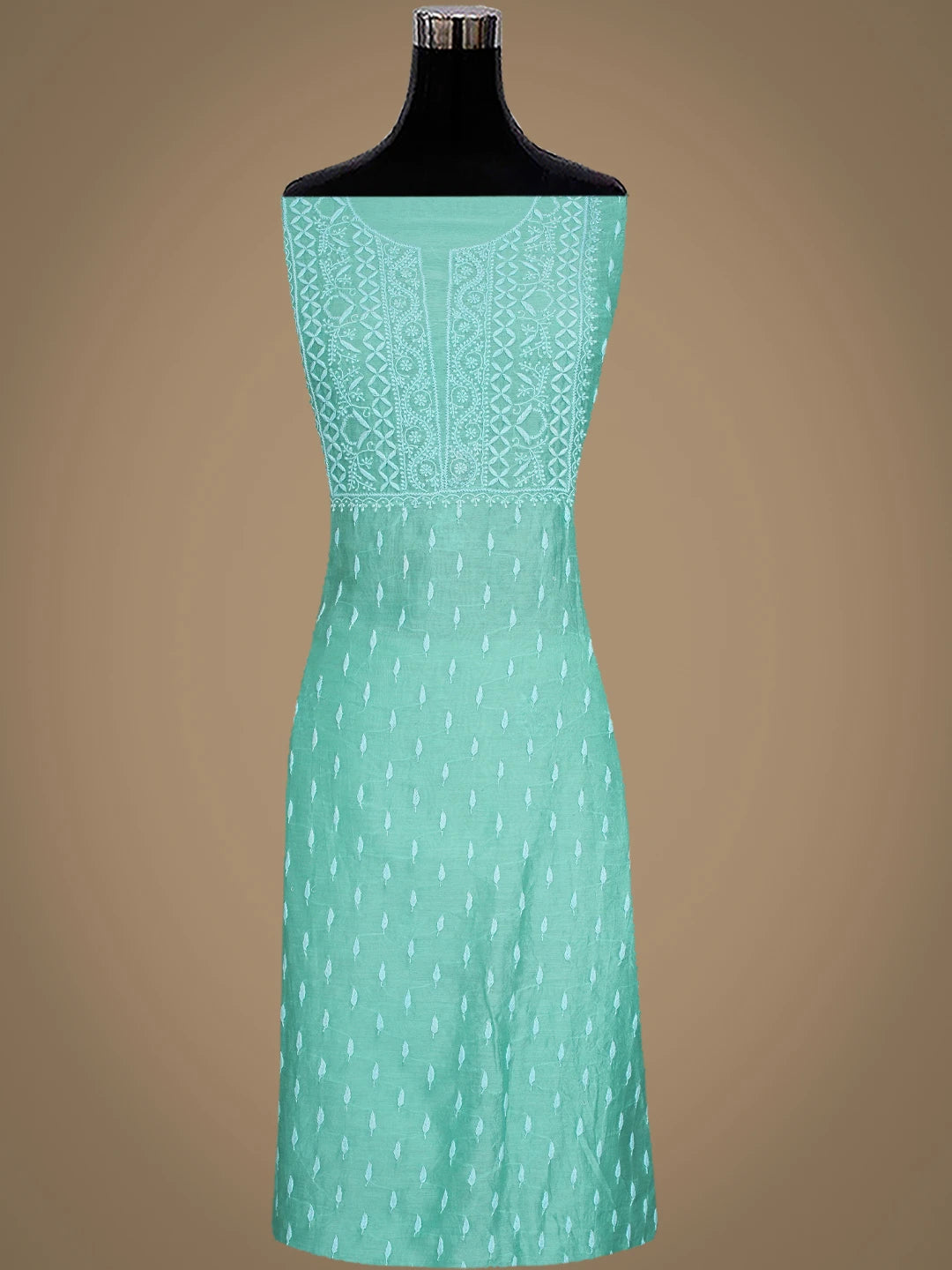 Ada Hand Embroidered Sea Green Chanderi Lucknowi Chikankari Unstitched Kurta Dupatta Set 01A816628