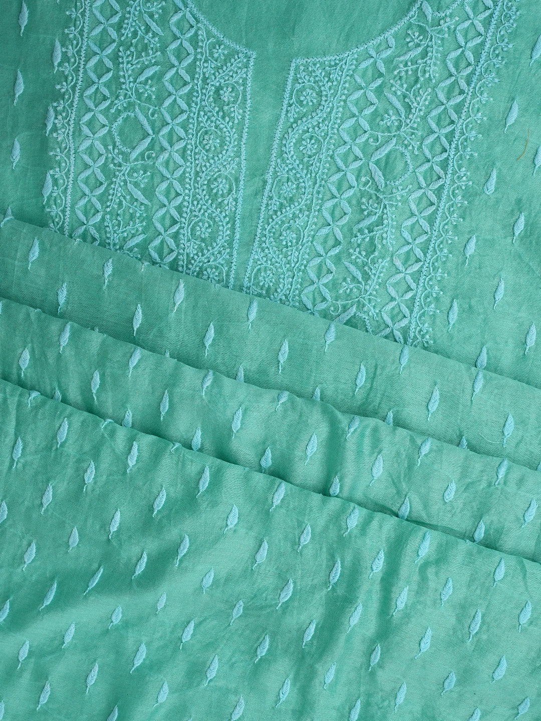 Ada Hand Embroidered Sea Green Chanderi Lucknowi Chikankari Unstitched Kurta Dupatta Set 01A816628