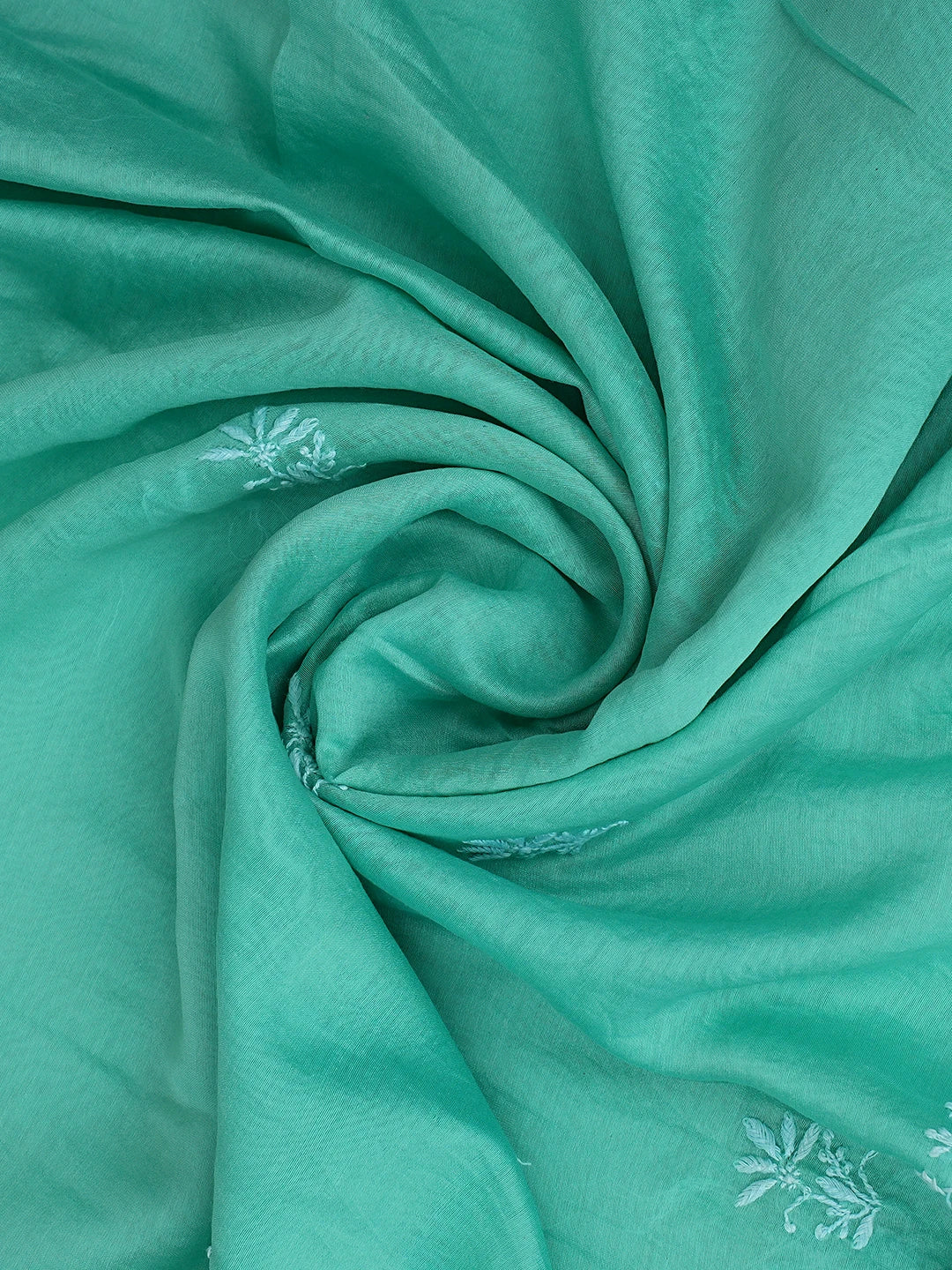 Ada Hand Embroidered Sea Green Chanderi Lucknowi Chikankari Unstitched Kurta Dupatta Set 01A816628