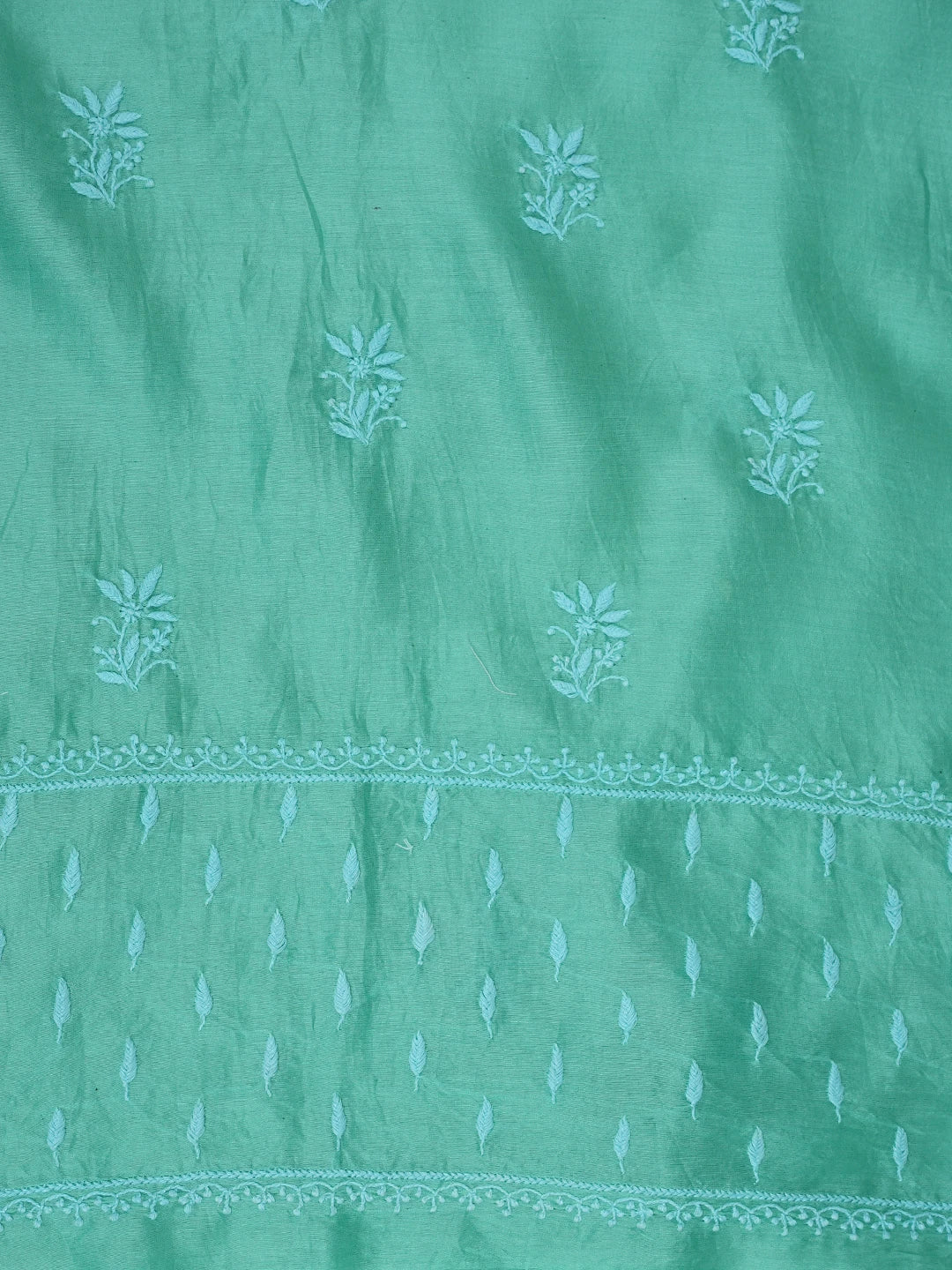 Ada Hand Embroidered Sea Green Chanderi Lucknowi Chikankari Unstitched Kurta Dupatta Set 01A816628