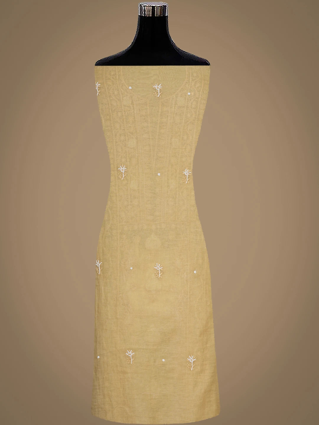 Ada Hand Embroidered Brown Chanderi Lucknowi Chikankari Unstitched Kurta Dupatta Set With Pearl Work 01A911495