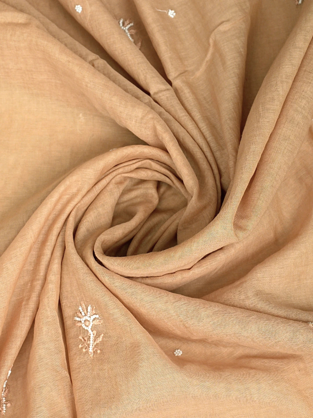 Ada Hand Embroidered Brown Chanderi Lucknowi Chikankari Unstitched Kurta Dupatta Set With Pearl Work 01A911495