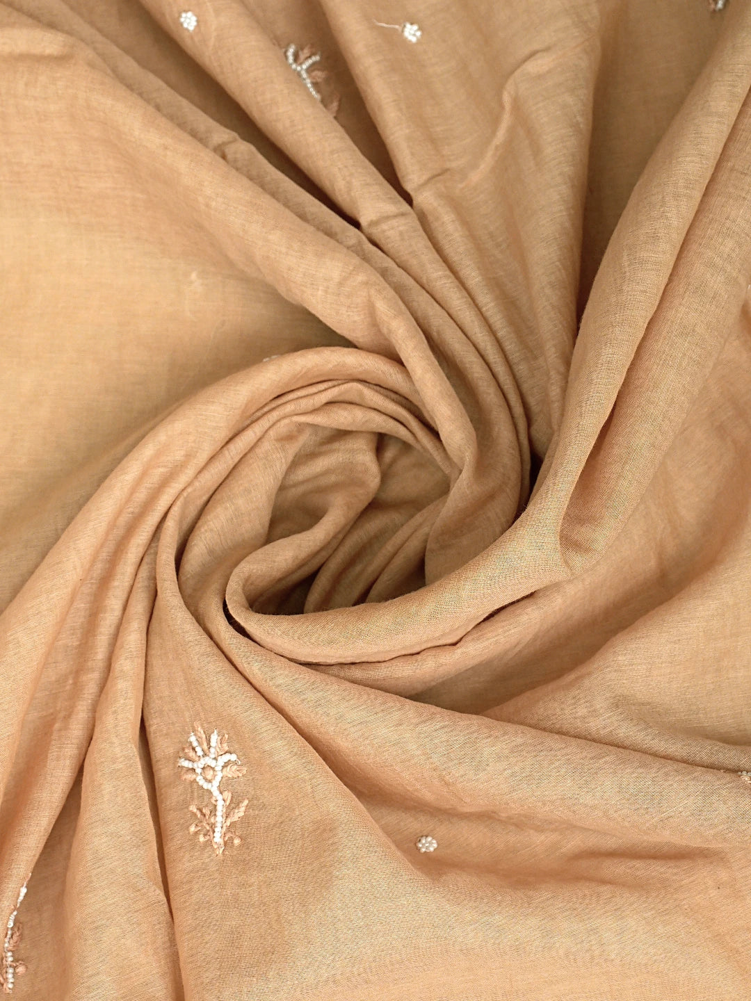 Ada Hand Embroidered Brown Chanderi Lucknowi Chikankari Unstitched Kurta Dupatta Set With Pearl Work 01A911495