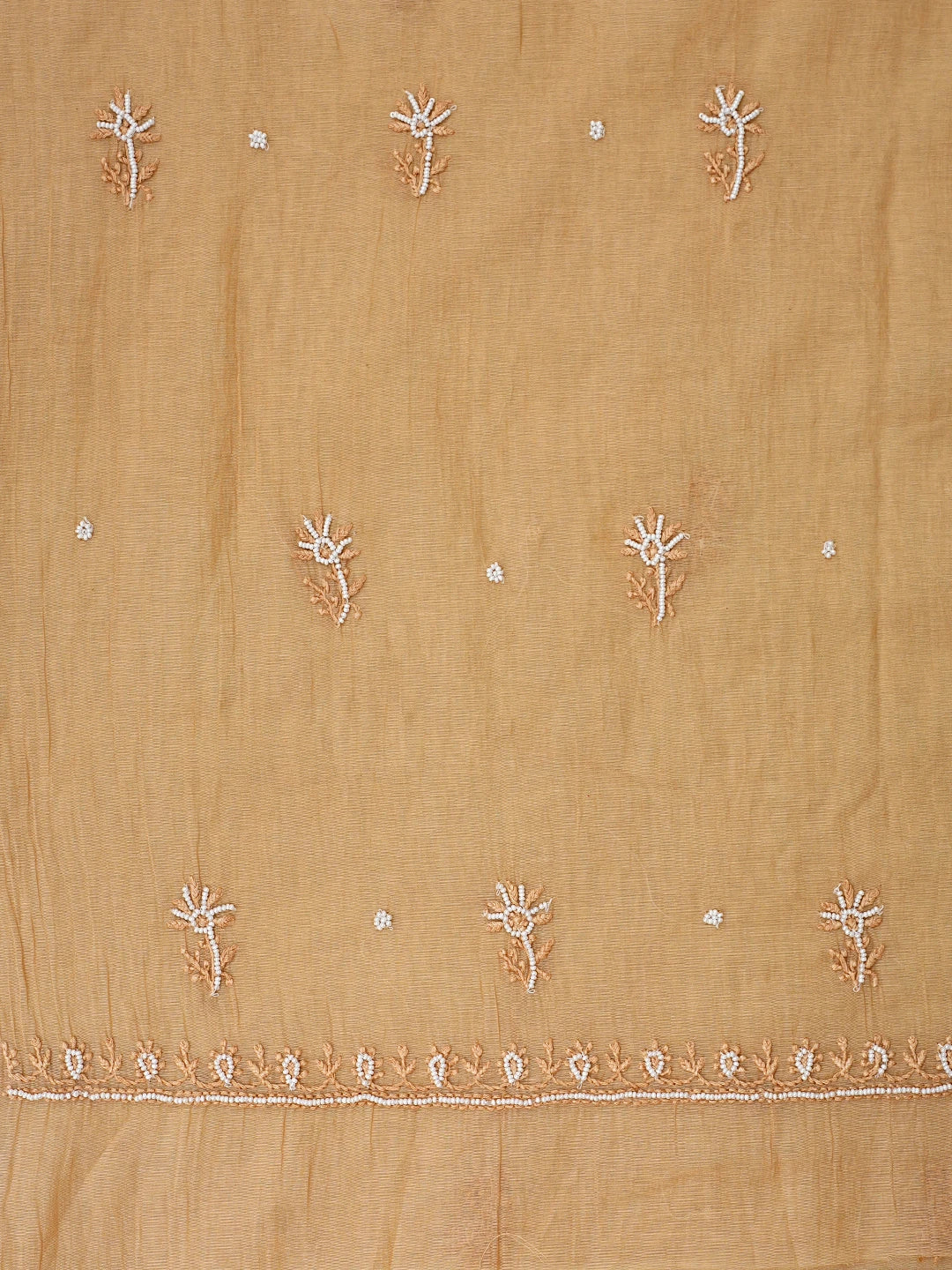 Ada Hand Embroidered Brown Chanderi Lucknowi Chikankari Unstitched Kurta Dupatta Set With Pearl Work 01A911495
