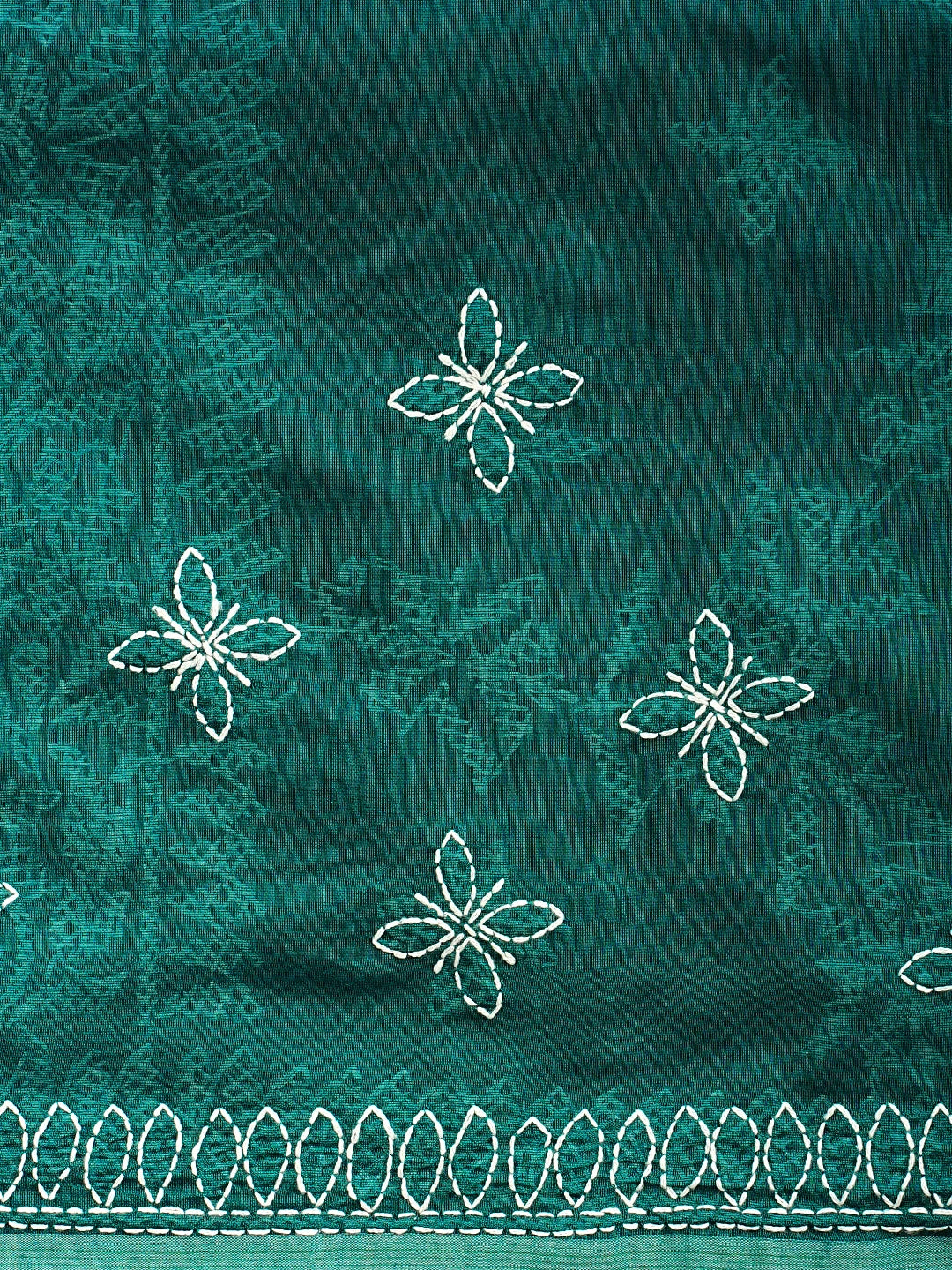 Ada Hand Embroidered Rama Green Chanderi Lucknowi Chikankari Saree and Blouse 01A922922