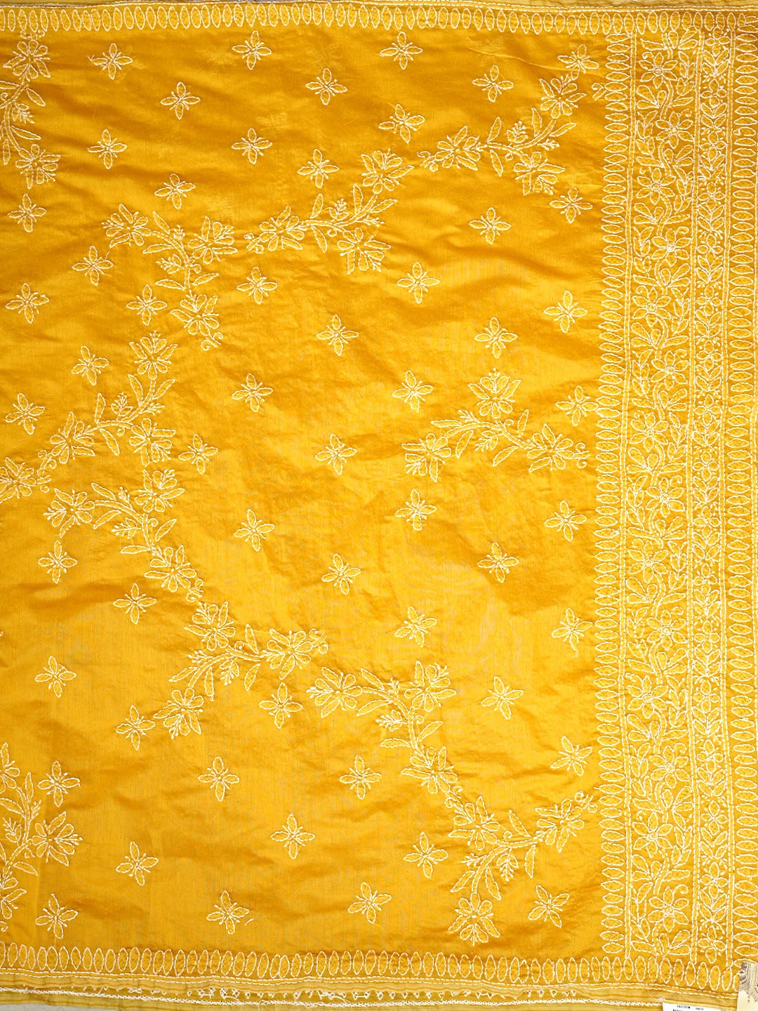 Ada Hand Embroidered Yellow Chanderi Lucknowi Chikankari Saree and Blouse 01A922901